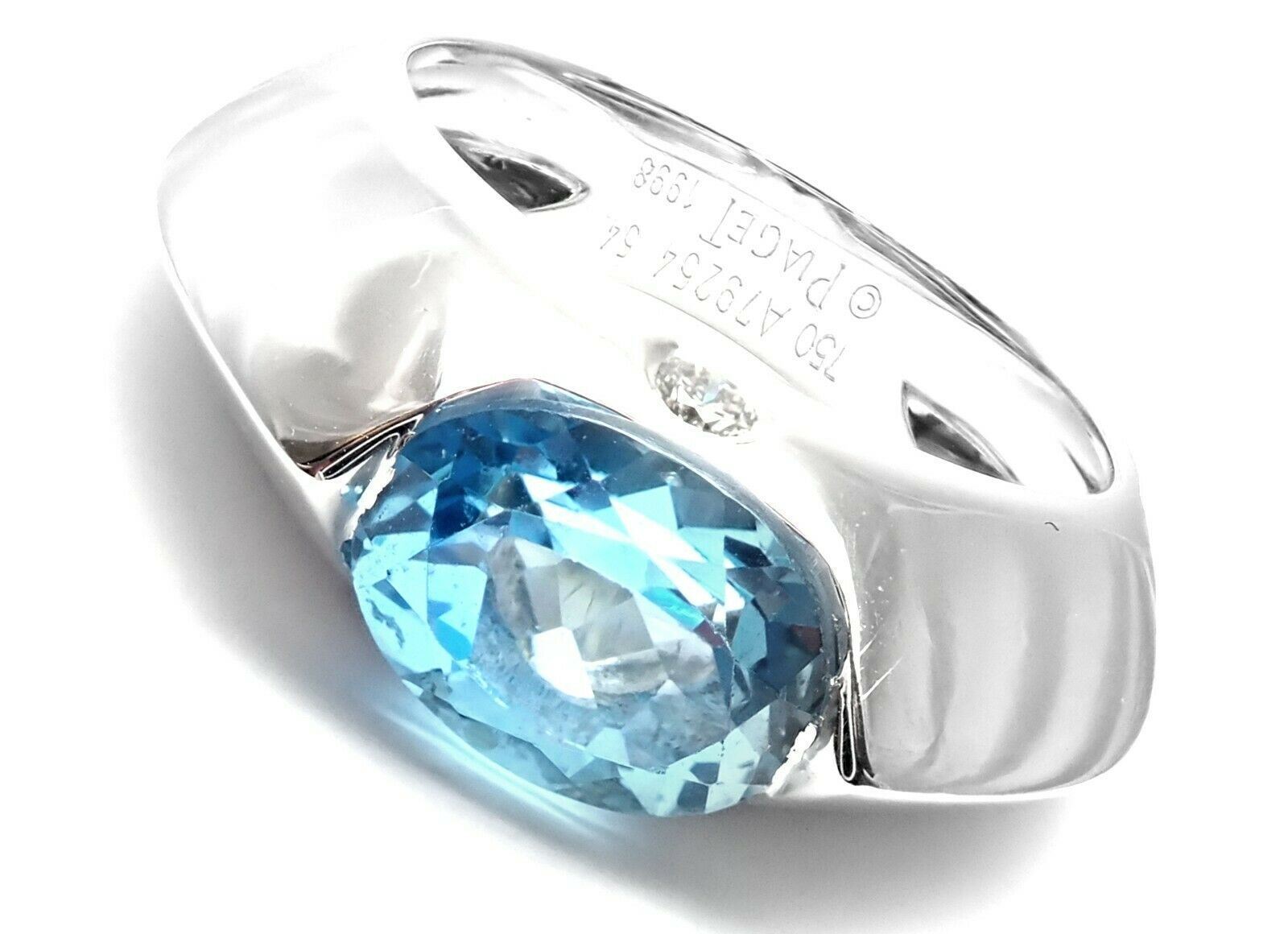 Authentic Piaget 18k White Gold Diamond Blue Topaz Modern Dome