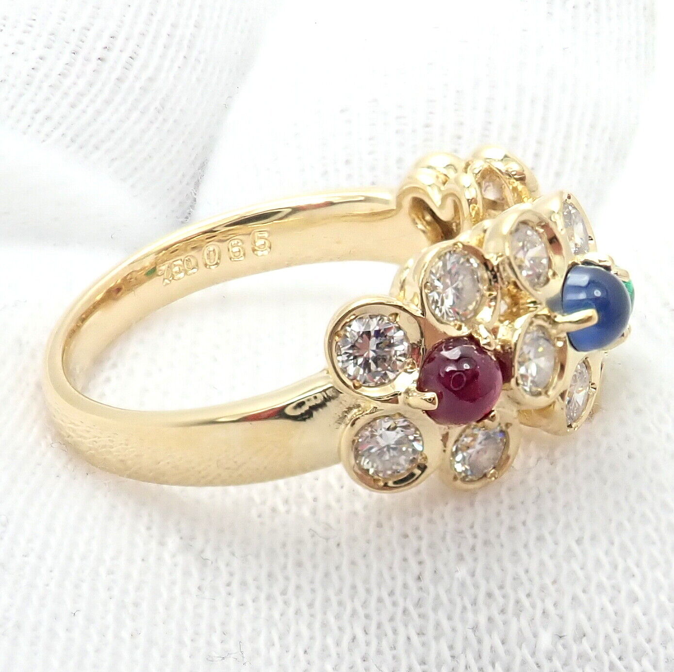 Christian Dior Jewelry & Watches:Fine Jewelry:Rings Rare! Authentic Christian Dior 18k Yellow Gold Ruby Emerald Diamond Flower Ring