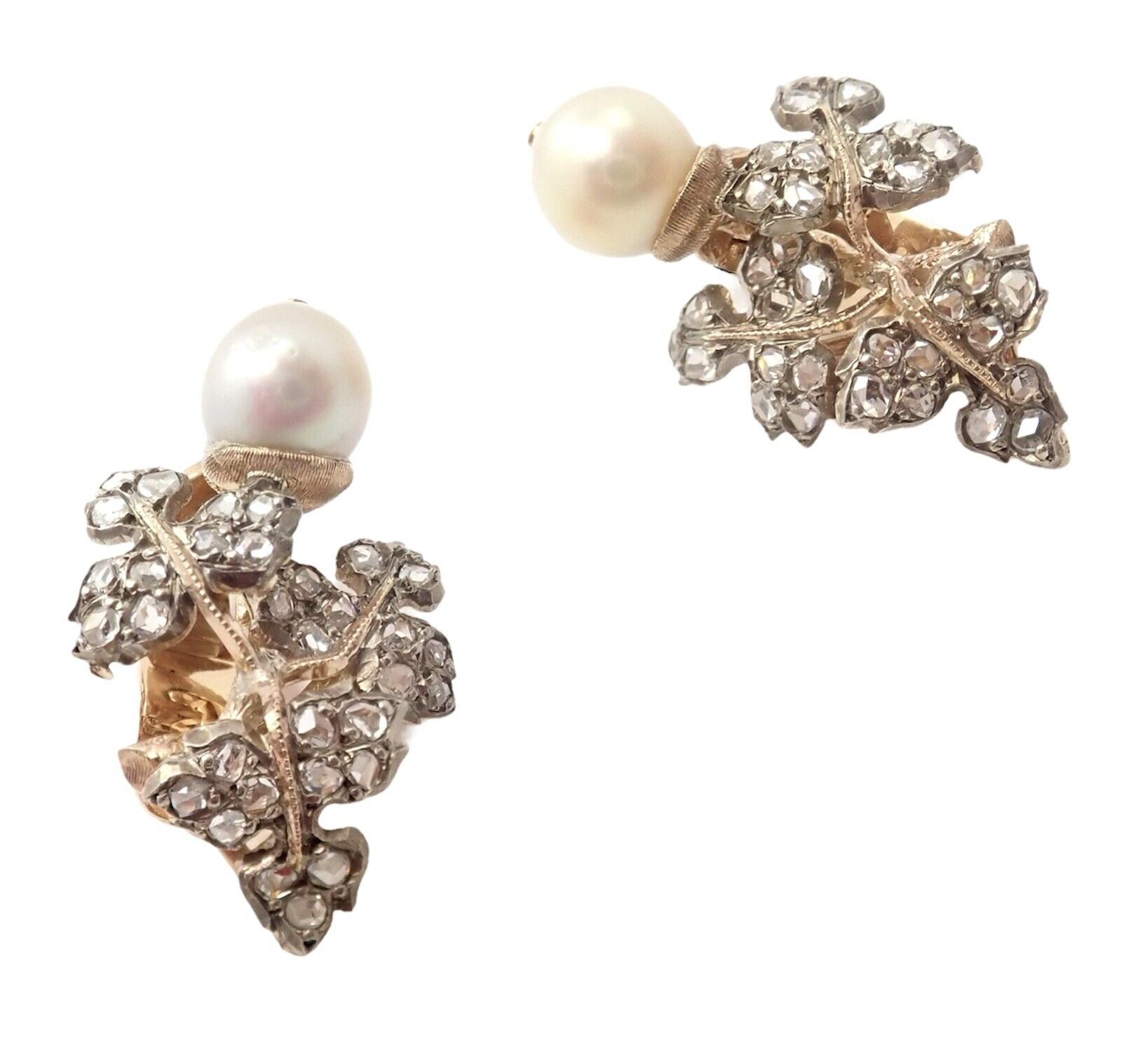 Buccellati Jewelry & Watches:Fine Jewelry:Earrings Authentic! Gianmaria Buccellati 18k Yellow Gold Pearl Rosecut Diamonds Earrings