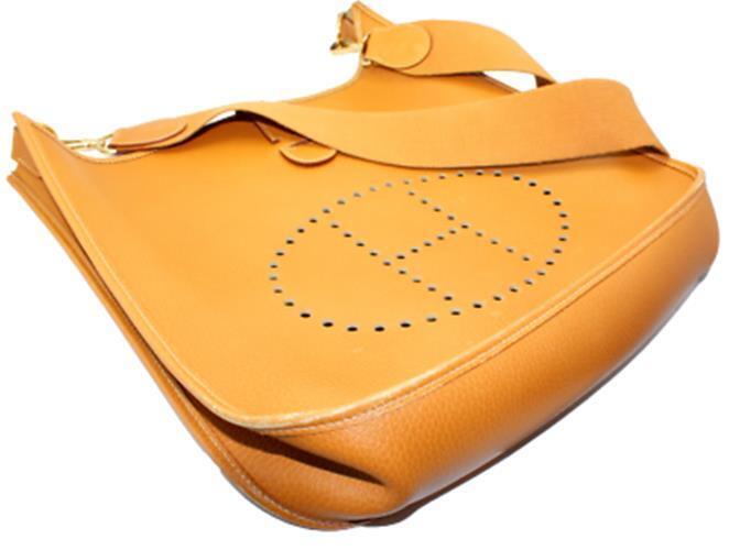 Authentic! Hermes Evelyne Natural Tan Clemence Leather GM Handbag Purse