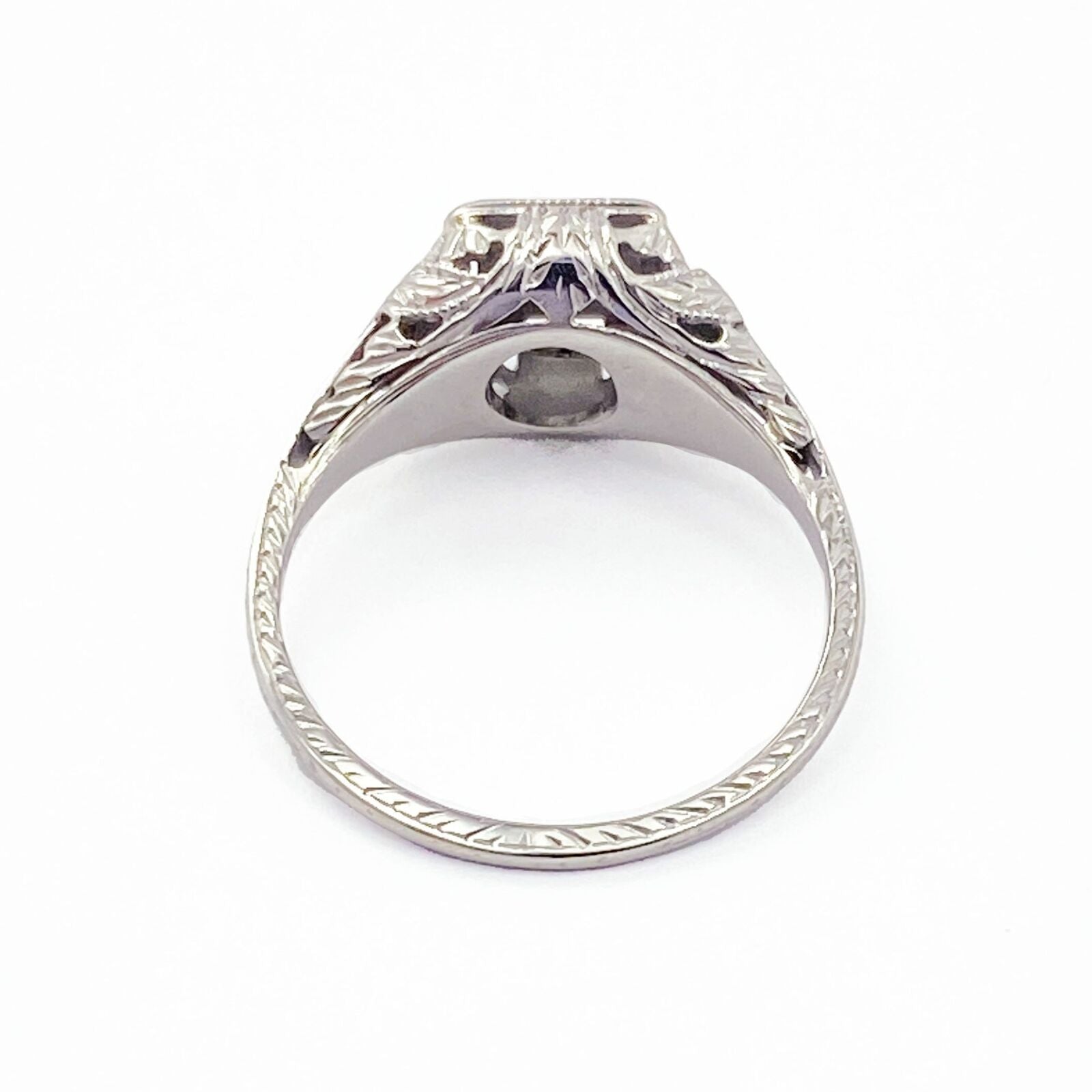 Four-Prong Square Halo 0.45 TCW Princess Cut Diamond Art-Deco Milgrain  Filigree Bridal Ring Set in 10K White Gold 