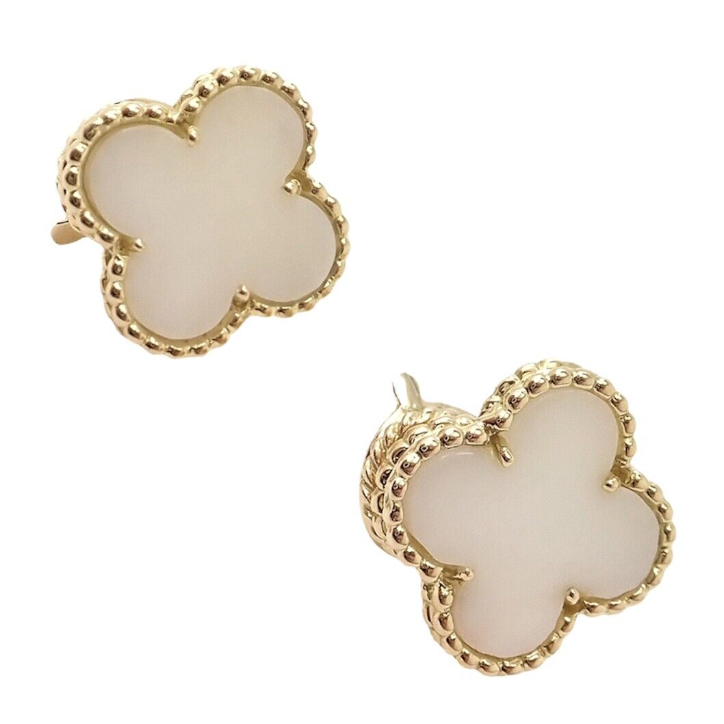 Van Cleef & Arpels Jewelry & Watches:Fine Jewelry:Earrings Rare! Van Cleef & Arpels Vintage Alhambra 18k Yellow Gold White Coral Earrings