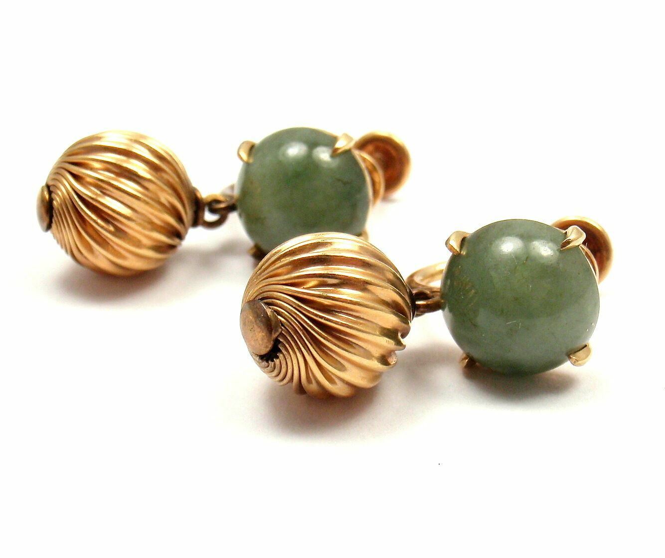 Estate Jewelry & Watches:Fine Jewelry:Earrings Vintage Estate 14k Yellow Gold Green Jade Screw Back Earrings