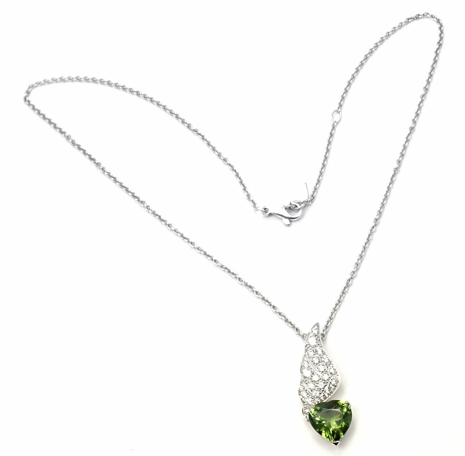 Rare! Authentic Piaget 18k White Gold Diamond Peridot Heart Pendant Necklace