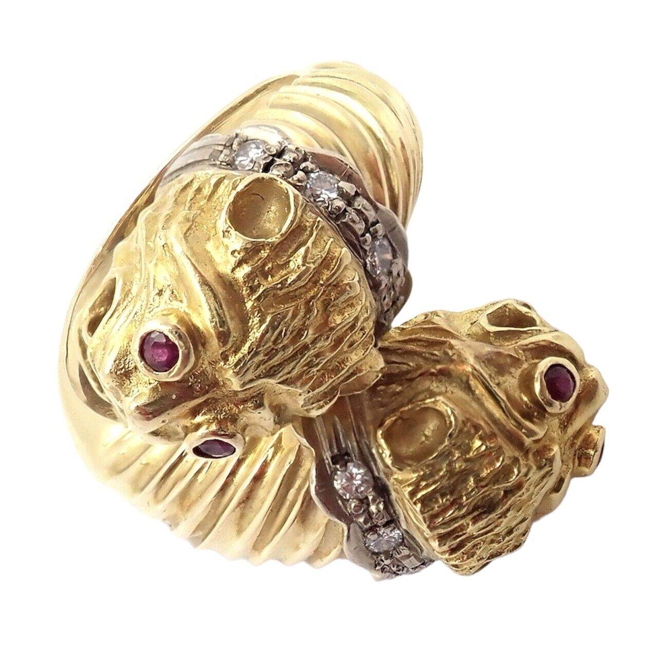Lalaounis Jewelry & Watches:Fine Jewelry:Rings Authentic! Ilias Lalaounis 18k Yellow Gold Chimera Two Head Diamond Ruby Ring