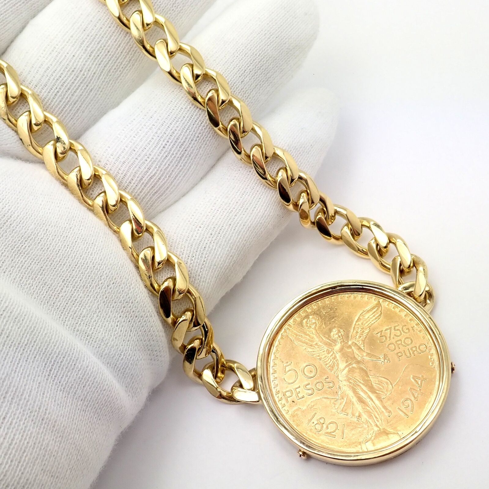 Bvlgari Jewelry & Watches:Fine Jewelry:Necklaces & Pendants Rare! Bulgari 18k Yellow Gold Centenario 50 Pesos Coin Mexico Monete Necklace