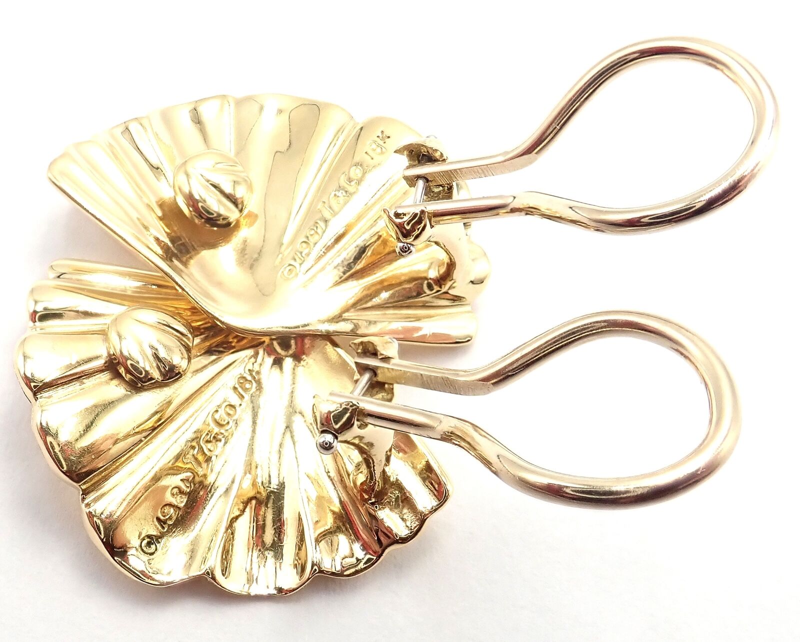 Tiffany & Co. Jewelry & Watches:Fine Jewelry:Earrings Rare! Authentic Vintage Tiffany & Co 18k Yellow Gold Fan Shell Earrings 1981