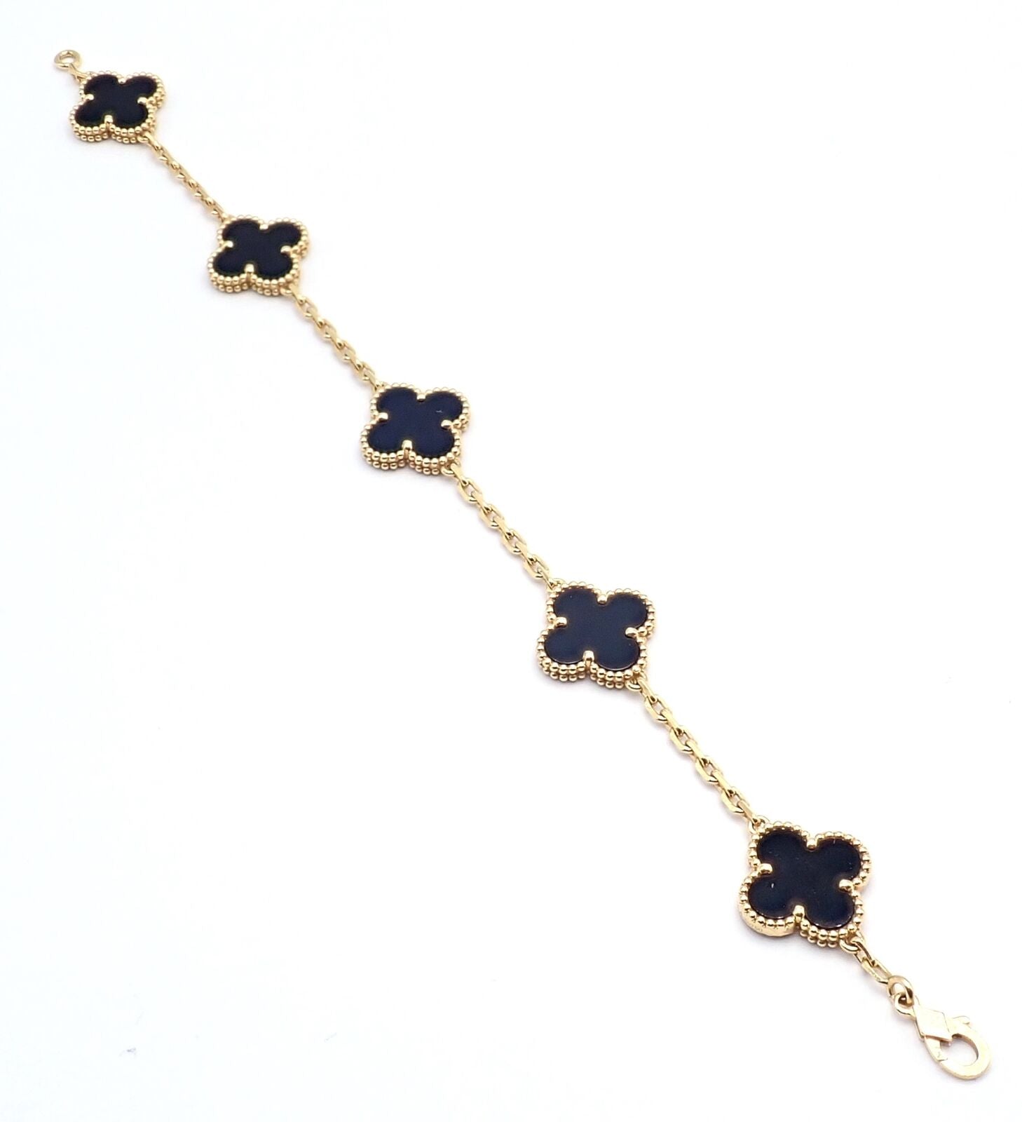 Van Cleef & Arpels Jewelry & Watches:Fine Jewelry:Bracelets & Charms Authentic! Van Cleef & Arpels 18k Yellow Gold 5 Motif Onyx Alhambra Bracelet