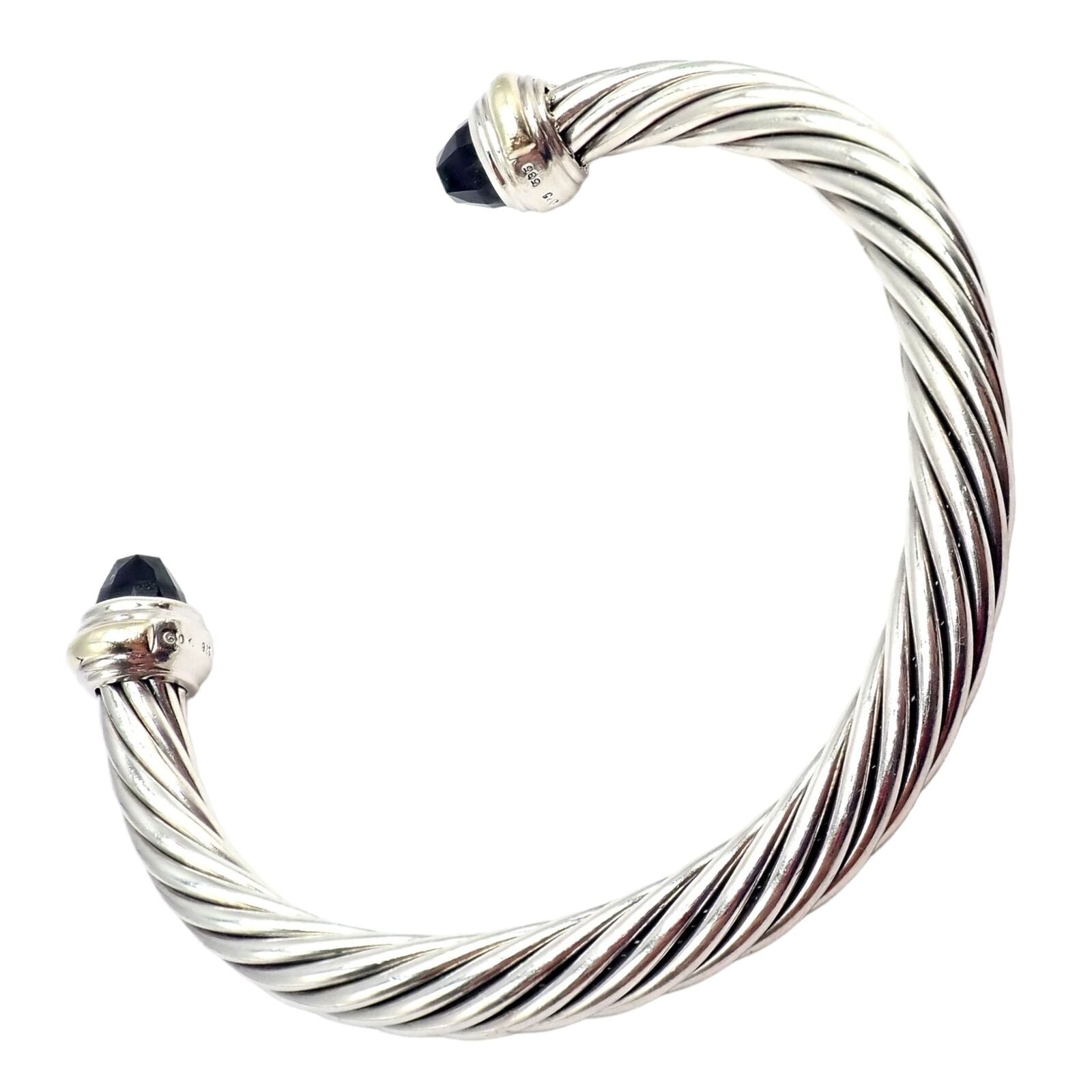 David Yurman Jewelry & Watches:Fine Jewelry:Bracelets & Charms David Yurman DY Silver 14k Yellow Gold Onyx 7mm Cable Classic Bracelet