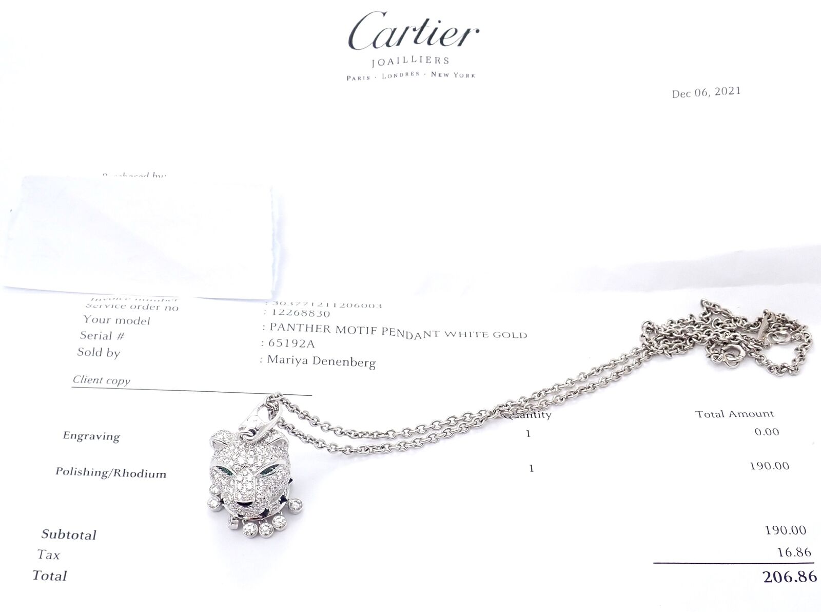 Cartier Jewelry & Watches:Fine Jewelry:Necklaces & Pendants Panthere de Cartier Panther 18k Gold Diamond Emerald Onyx Pendant Necklace Cert.