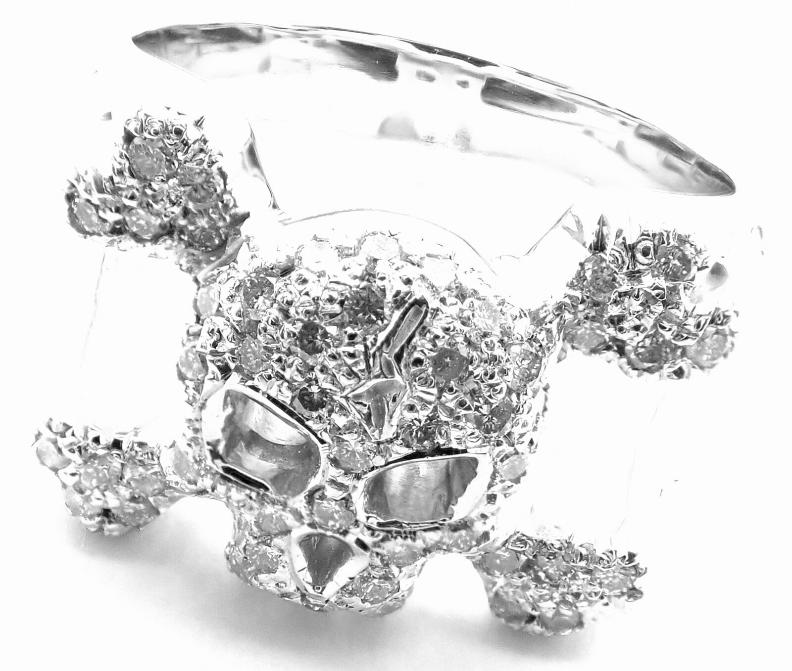 Rare! Authentic Loree Rodkin 18k White Gold Diamond Skull Crossbones Ring