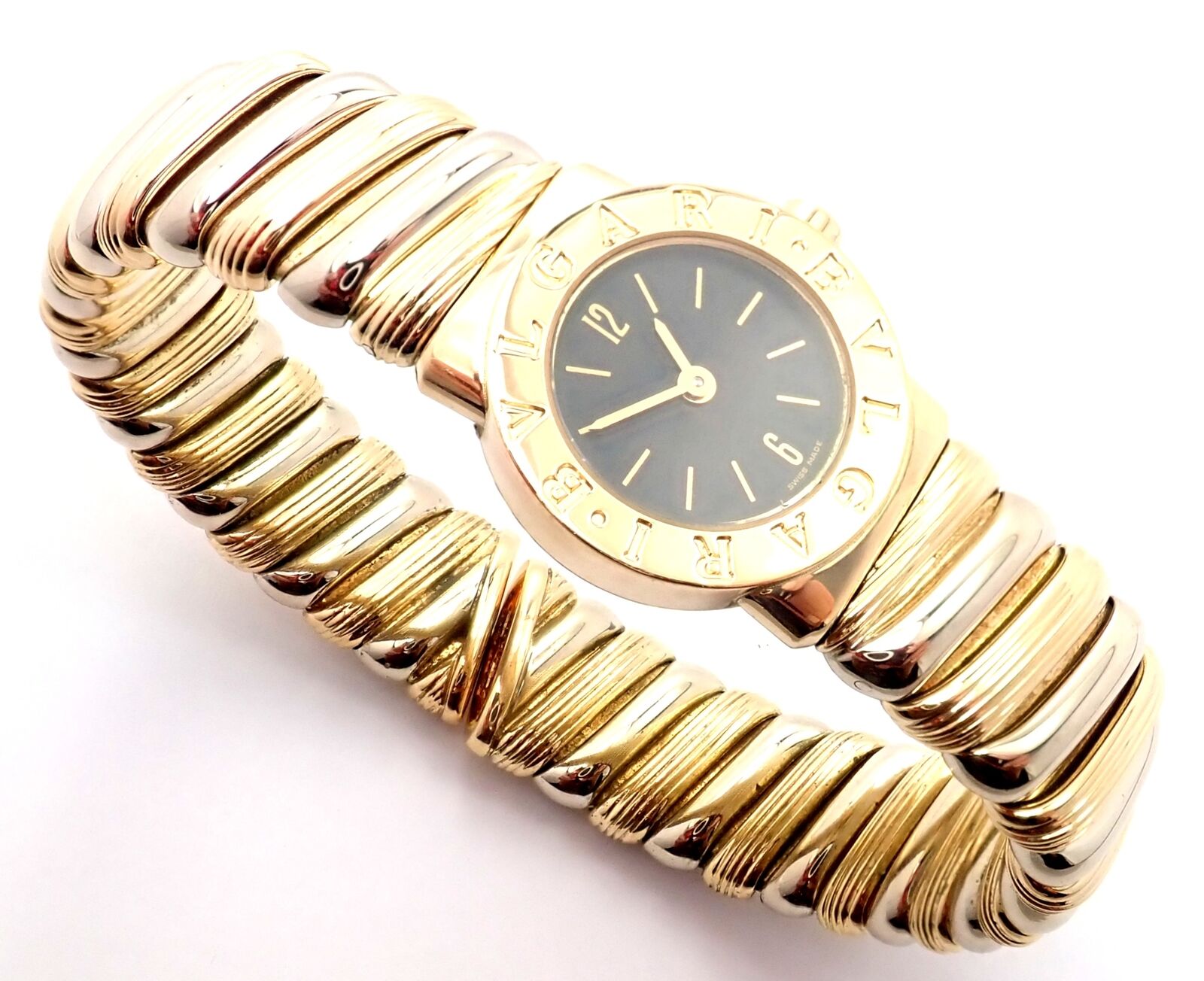Bulgari Jewelry & Watches:Watches, Parts & Accessories:Watches:Wristwatches Authentic! Bulgari Bvlgari 18K Yellow & White Gold Tubogas Bangle Bracelet Watch