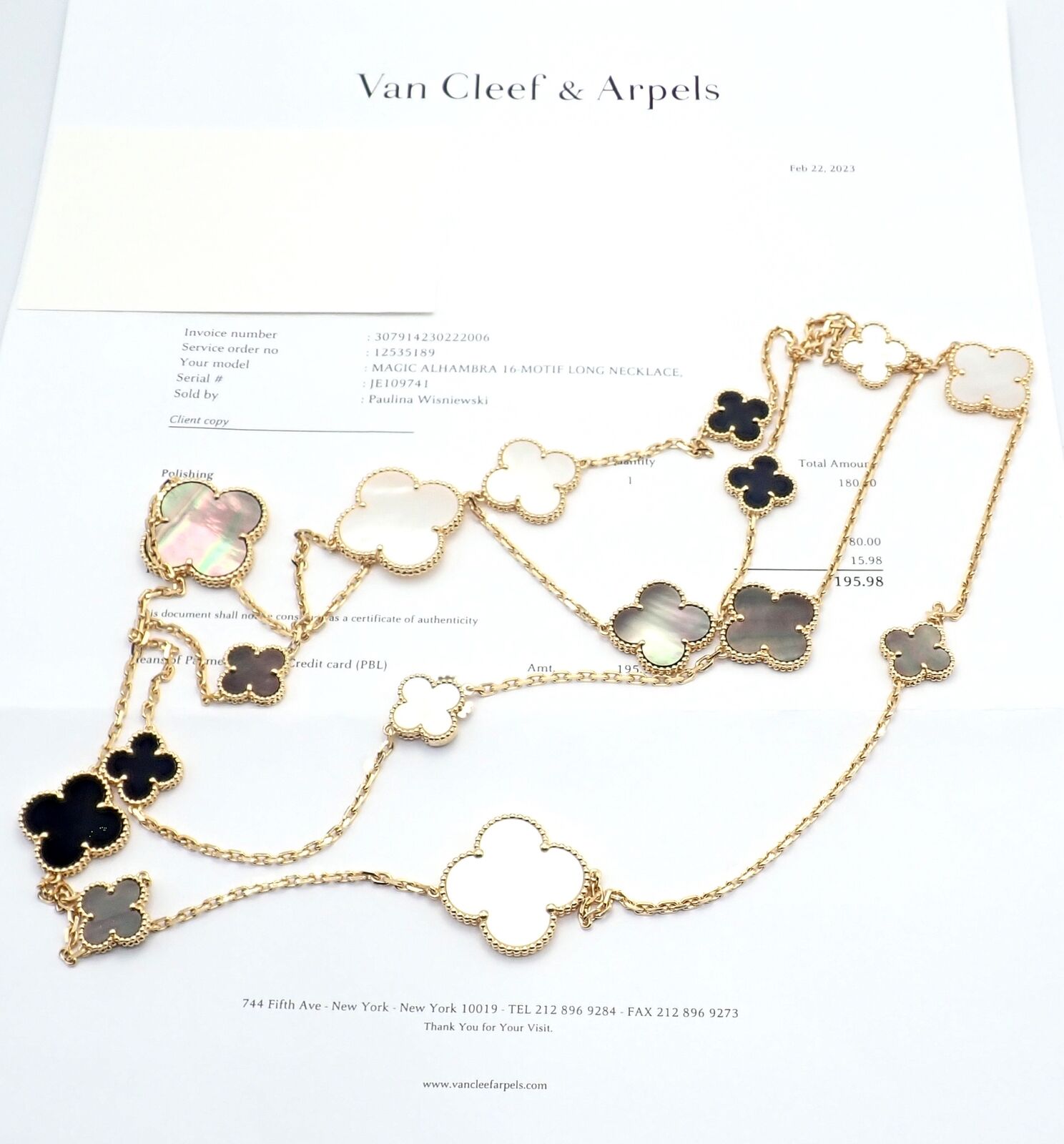 Van Cleef & Arpels 18k Gold Magic Alhambra Mother Of Pearl Long Necklace  Cert.