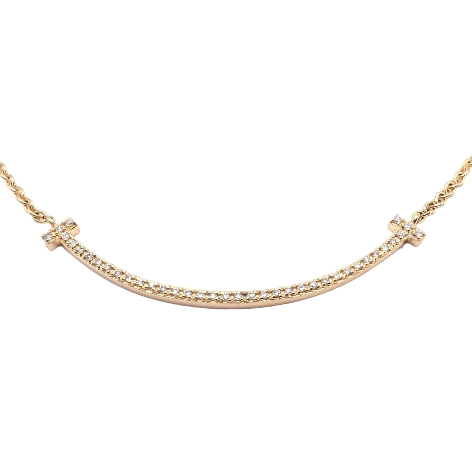 Tiffany & Co. Jewelry & Watches:Fine Jewelry:Necklaces & Pendants Authentic! Tiffany & Co 18k Yellow Gold Diamond Small T Smile Necklace