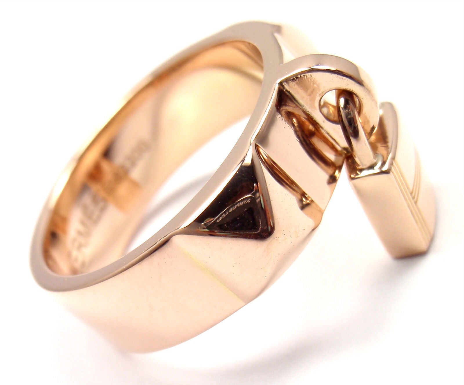 Authentic! Hermes 18k Rose Gold Collier De Chien Lock Band Ring Size 49 US  4 3/4