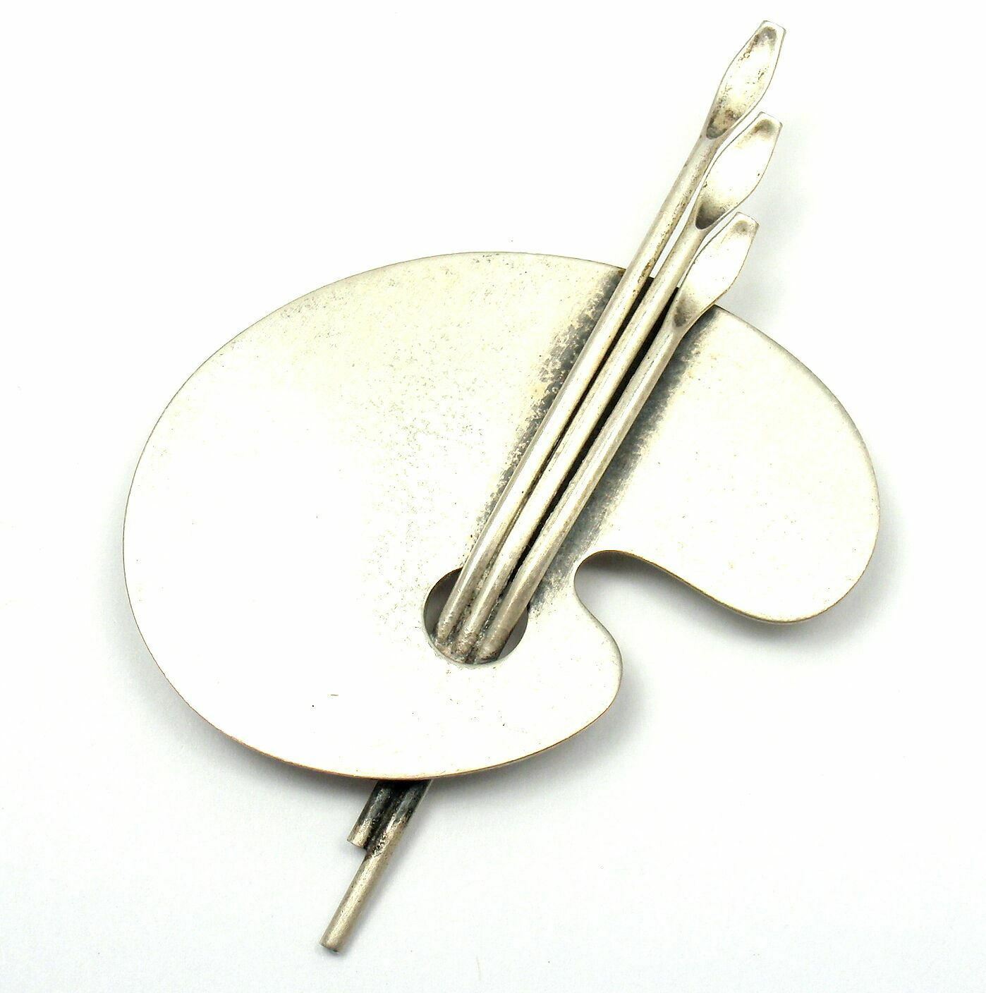 Estate Jewelry & Watches:Fine Jewelry:Brooches & Pins Vintage Estate Beau Sterling Silver Lily Paint Palette Brush Pin Brooch
