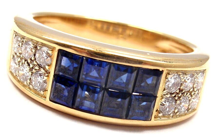 Cartier Jewelry & Watches:Fine Jewelry:Rings Rare! Authentic Cartier 18k Yellow Gold Diamond Invisible Set Sapphire Band Ring