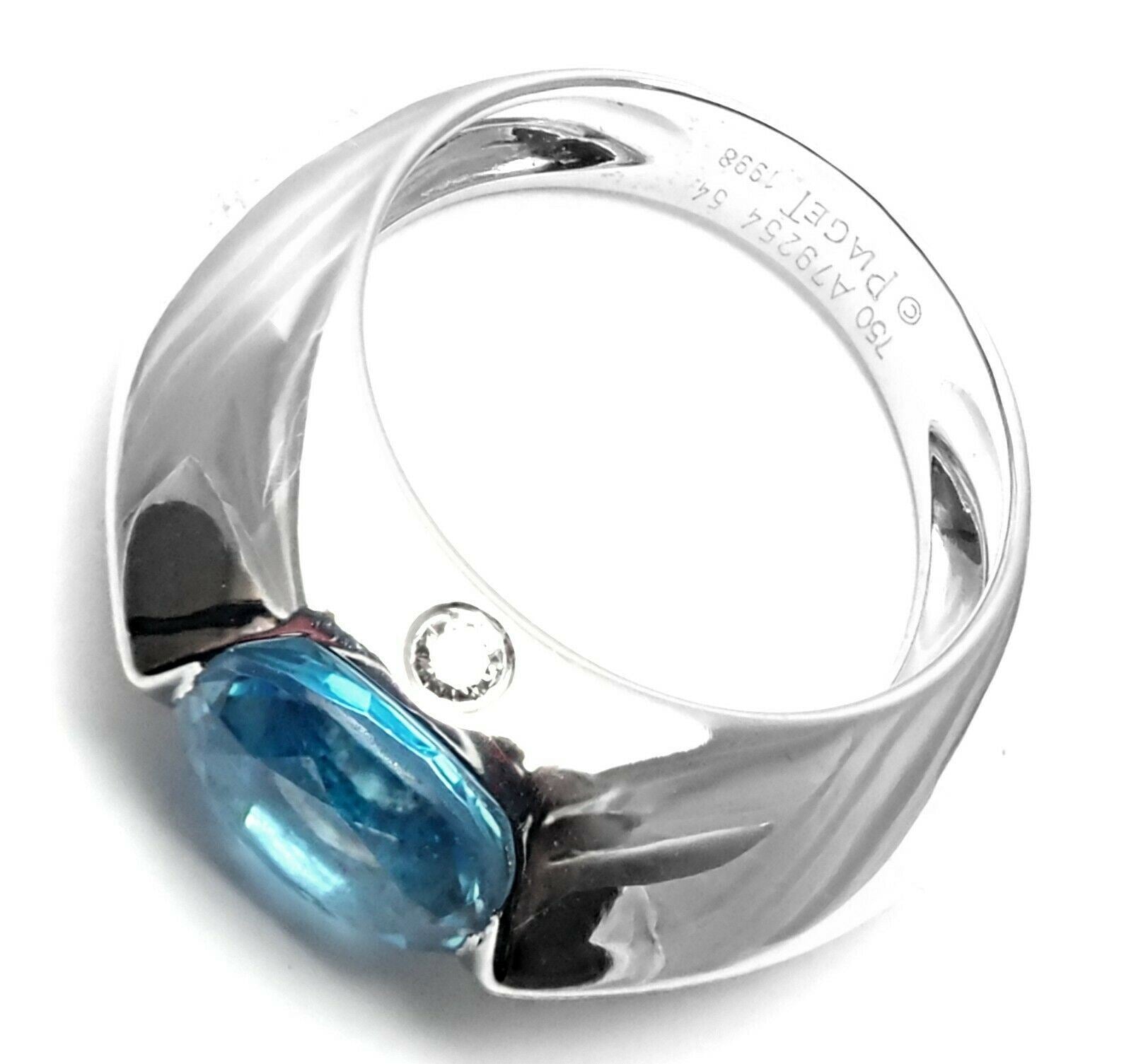 Piaget Jewelry & Watches:Fine Jewelry:Rings Authentic! Piaget 18k White Gold Diamond Blue Topaz Modern Dome Band Ring