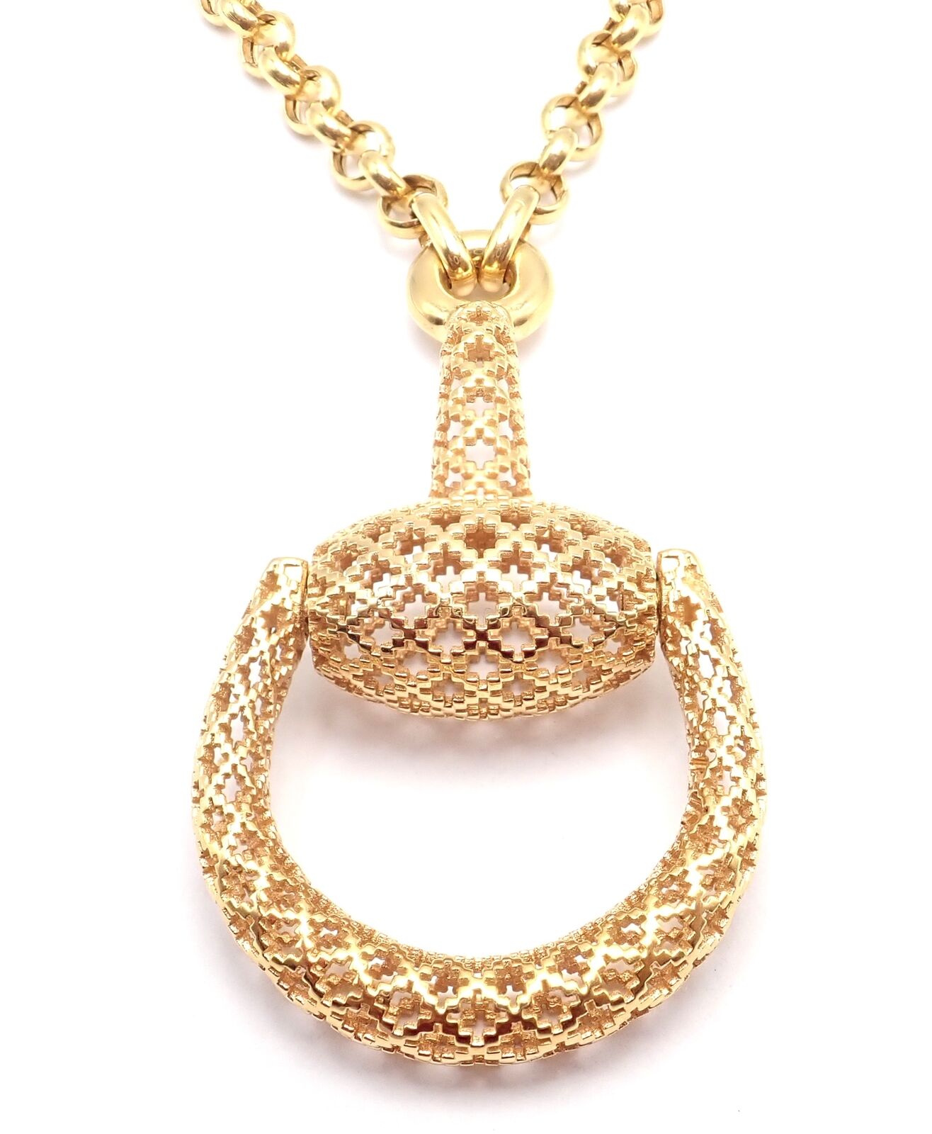 Gucci Jewelry & Watches:Fine Jewelry:Necklaces & Pendants Rare! Authentic Gucci 18k Yellow Gold Large Horsebit Pendant Link Chain Necklace