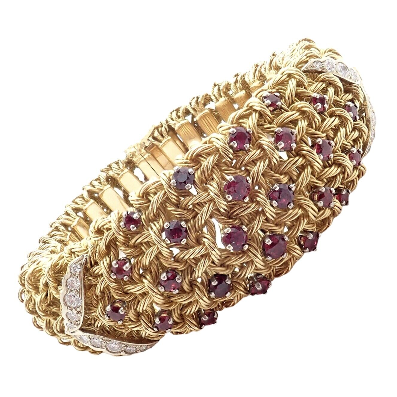 George L'Enfant Jewelry & Watches:Fine Jewelry:Bracelets & Charms Vintage! George L'Enfant 18k Gold Diamond Ruby Wide Flexible Bangle Bracelet
