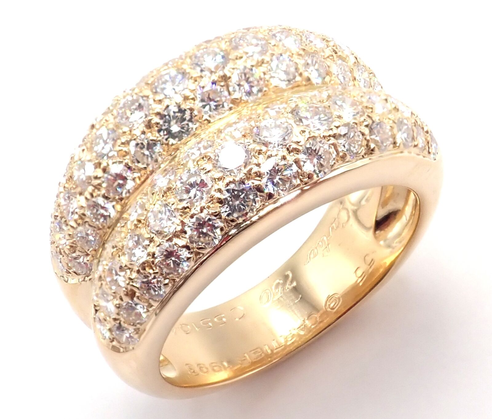 Cartier Jewelry & Watches:Fine Jewelry:Rings Authentic! Cartier 18k Yellow Gold Double Pave Diamond Band Ring 1993