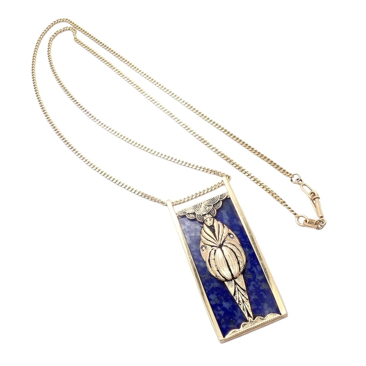 Erte Jewelry & Watches:Fine Jewelry:Necklaces & Pendants Rare Erte CFA 14k Yellow Gold Flapper Girl Art Deco Lapis Necklace