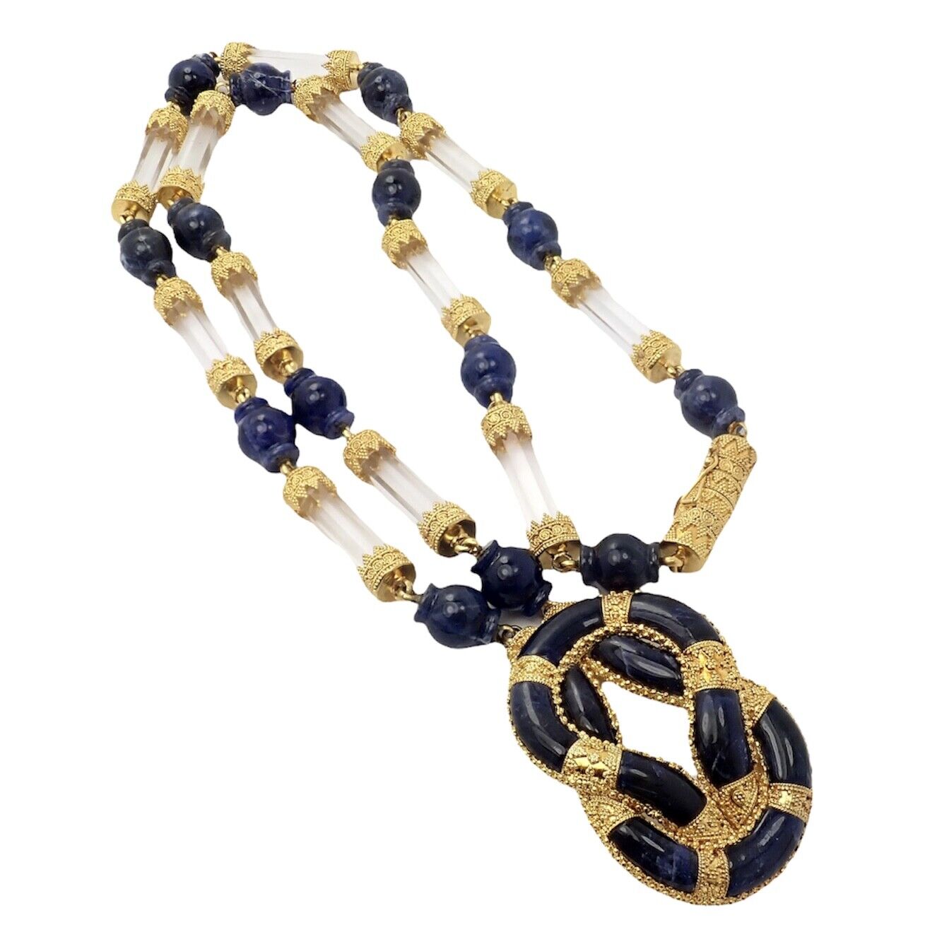 Ilias Lalaounis Jewelry & Watches:Fine Jewelry:Necklaces & Pendants Rare! Authentic Ilias Lalaounis 18k Gold Sodalite Crystal Hercules Knot Necklace