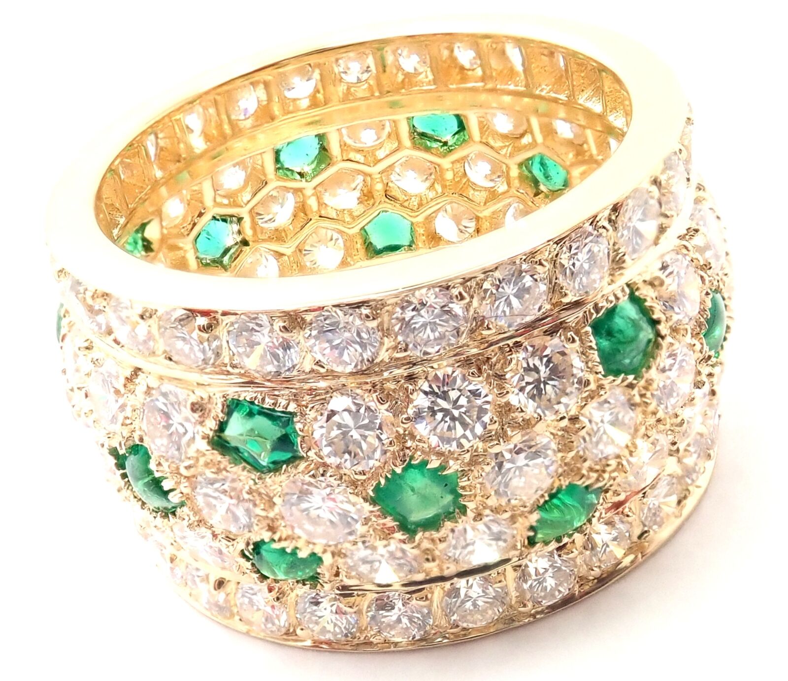 Cartier Jewelry & Watches:Fine Jewelry:Rings Authentic Cartier Nigeria 18k Yellow Gold Diamond Emerald Wide Band Ring Size 52
