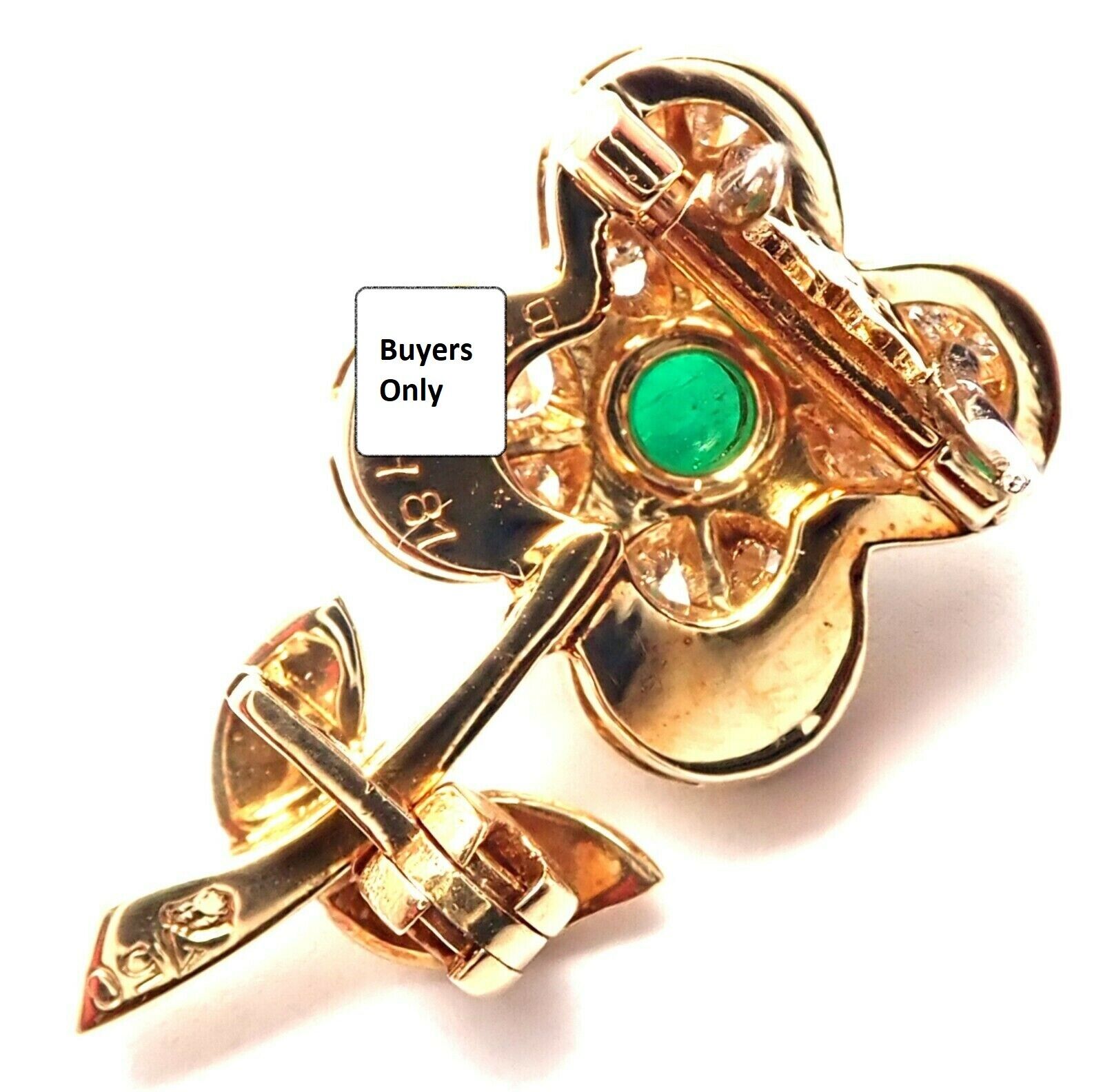 Van Cleef & Arpels Jewelry & Watches:Fine Jewelry:Brooches & Pins Authentic! Van Cleef & Arpels 18k Yellow Gold Diamond Emerald Flower Pin Brooch