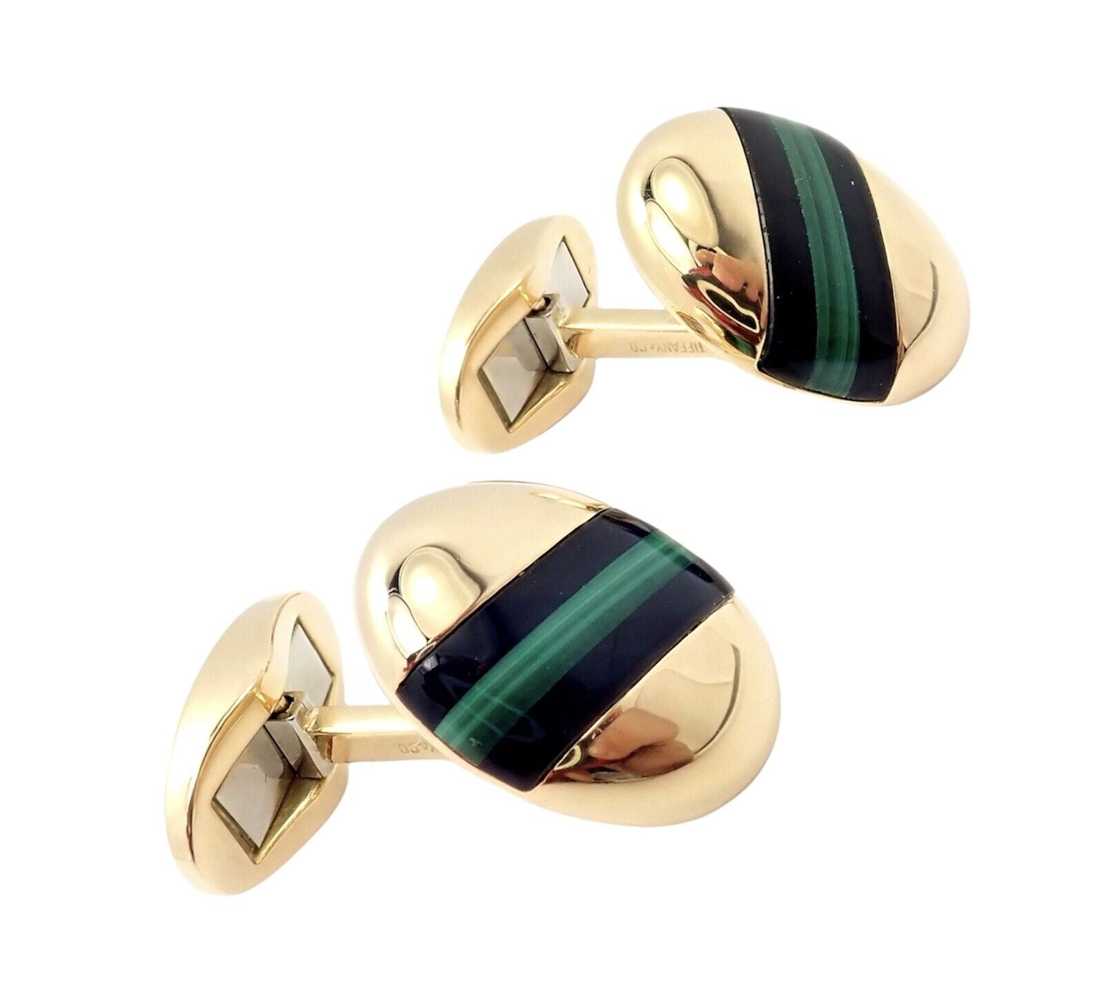 Tiffany & Co. Jewelry & Watches:Men's Jewelry:Cufflinks Rare! Tiffany & Co 18k Yellow Gold Onyx Green Malachite West Germany Cufflinks