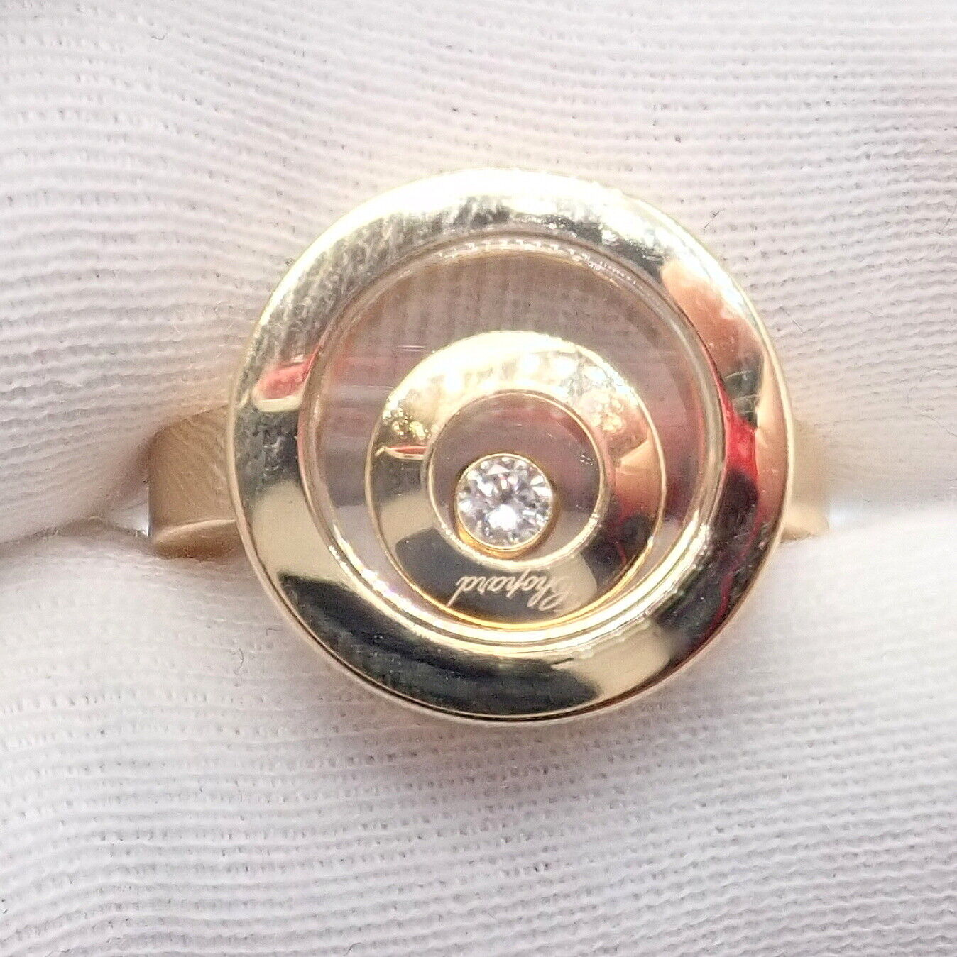 Chopard Jewelry & Watches:Fine Jewelry:Rings Authentic! Chopard 18k Yellow Gold Diamond Double Circle Happy Spirit Ring
