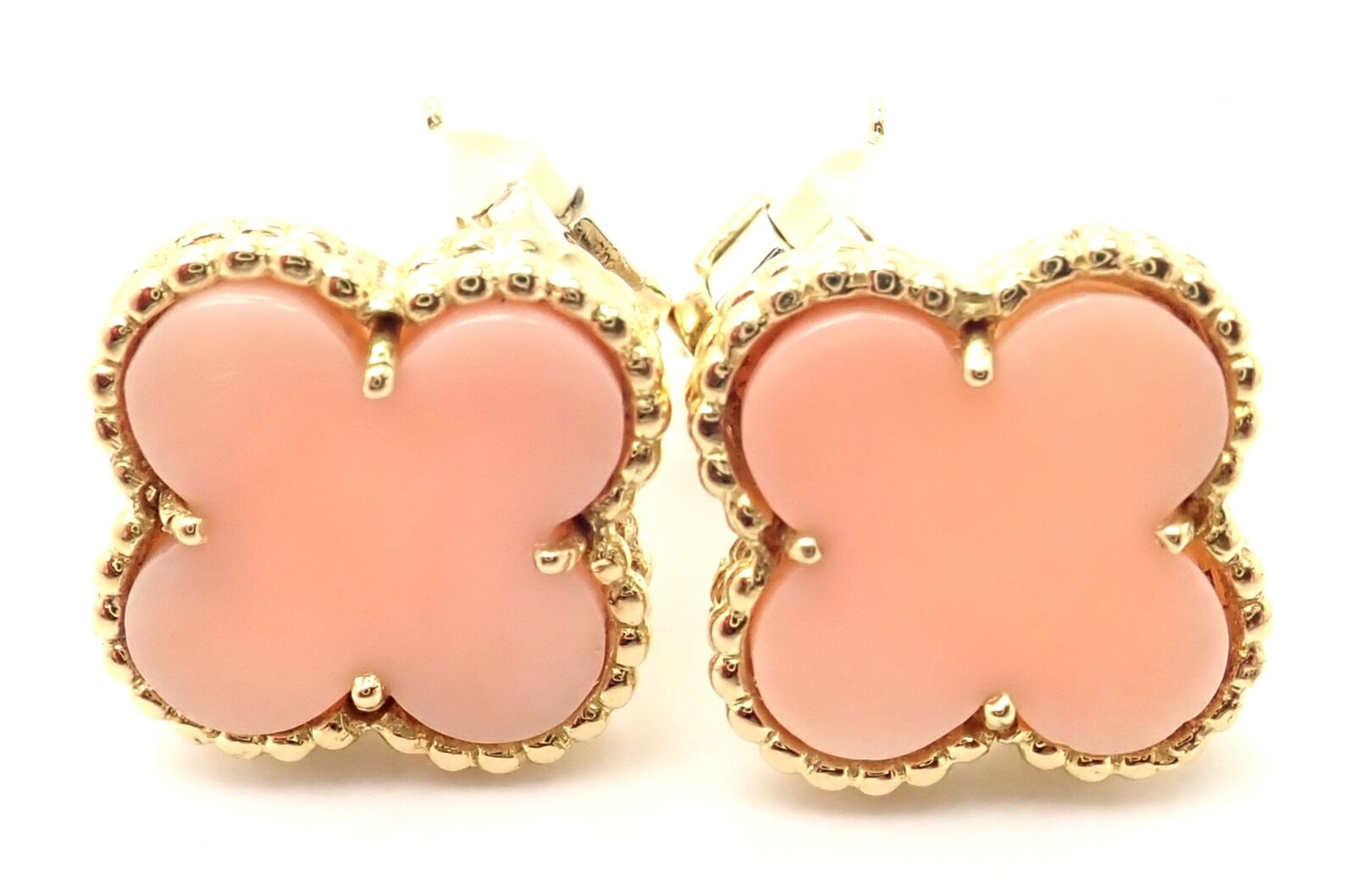Van Cleef & Arpels Jewelry & Watches:Fine Jewelry:Earrings Van Cleef & Arpels Vintage Alhambra 18k Yellow Gold Angel Skin Coral Earrings