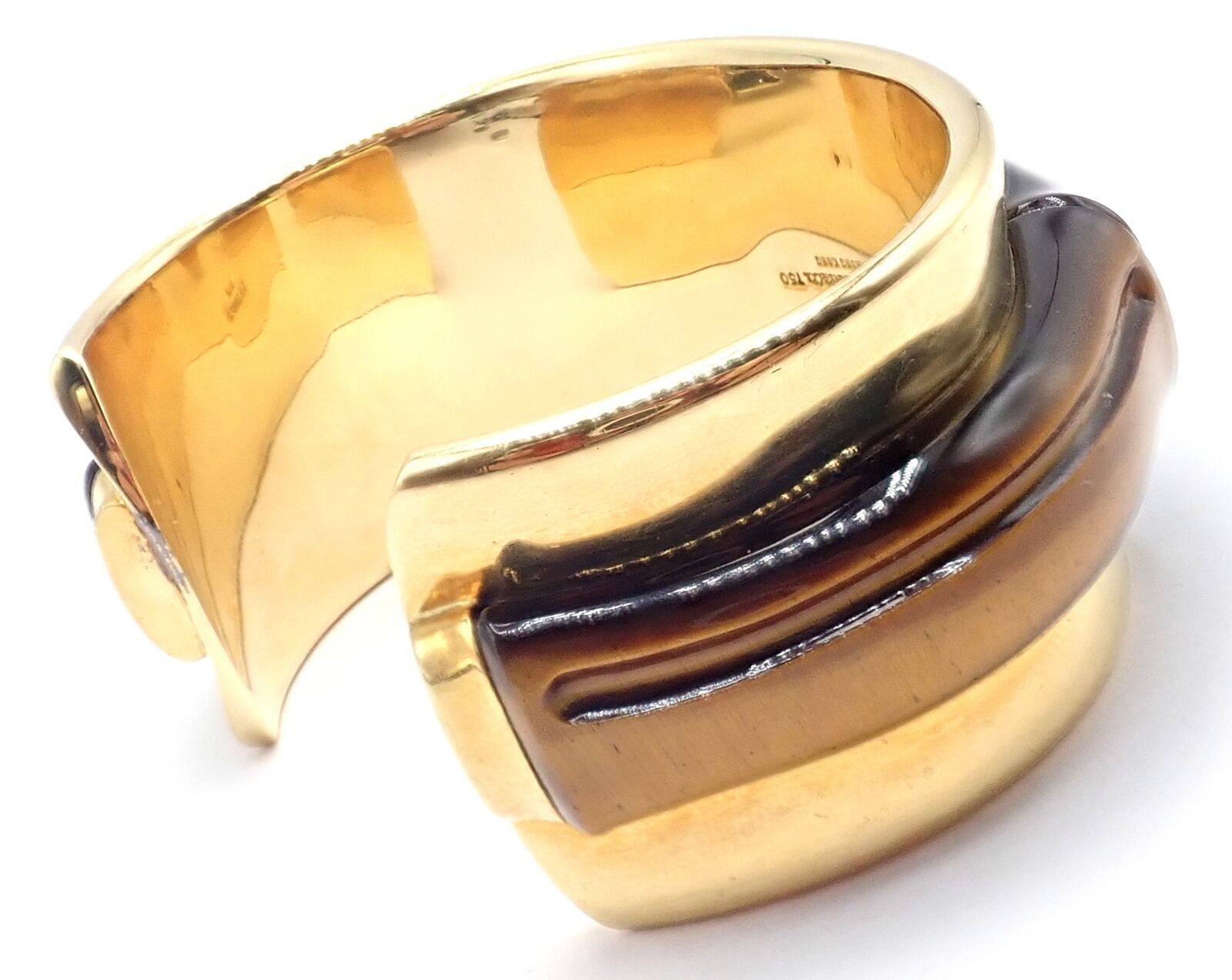 Authentic! Tiffany & Co 18k Yellow Gold Tiger Eye Bangle Cuff Wide