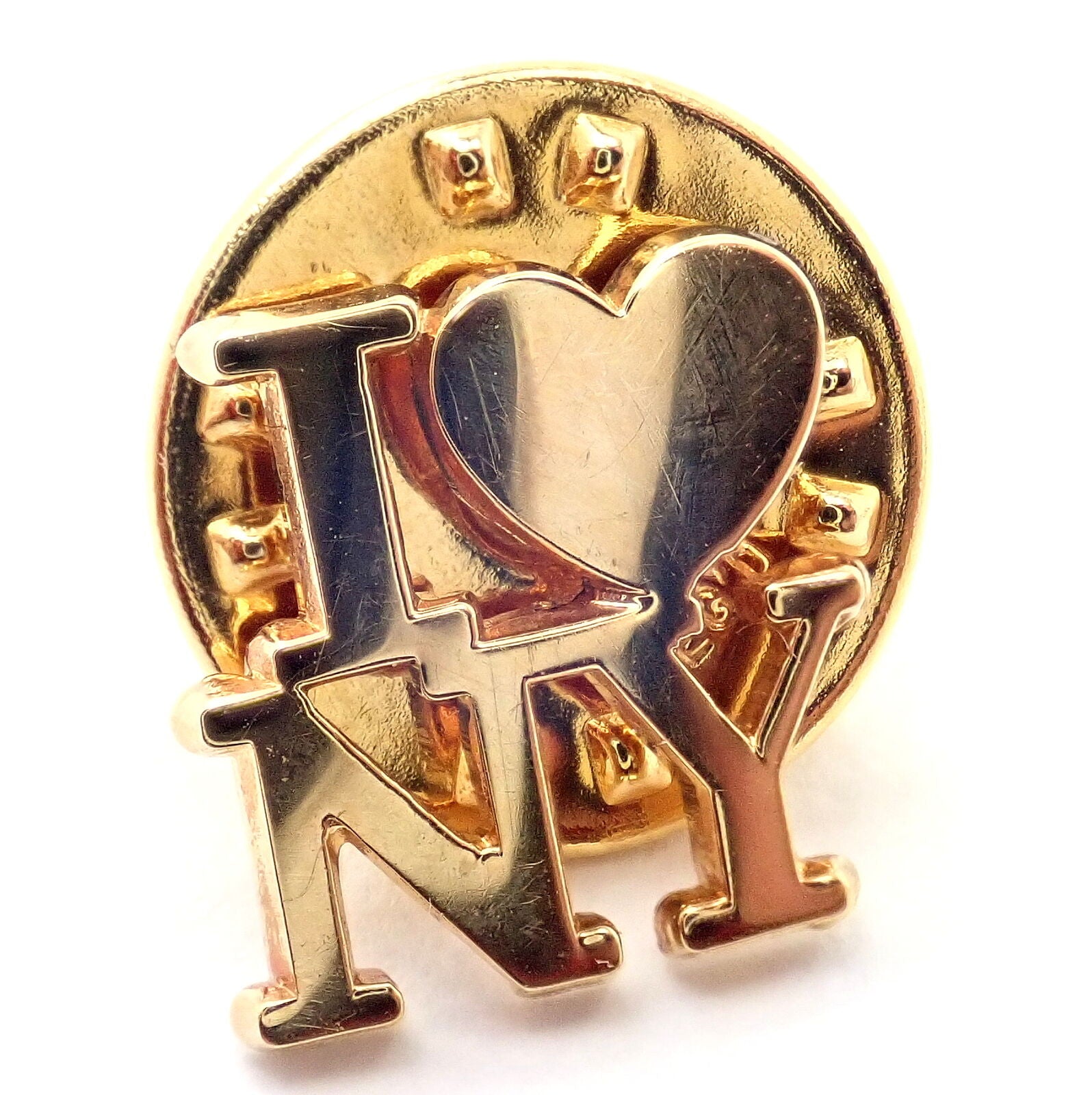 Tiffany & Co Solid 14k Yellow Gold I Love NY New York Heart Tie Tac Tack Pin