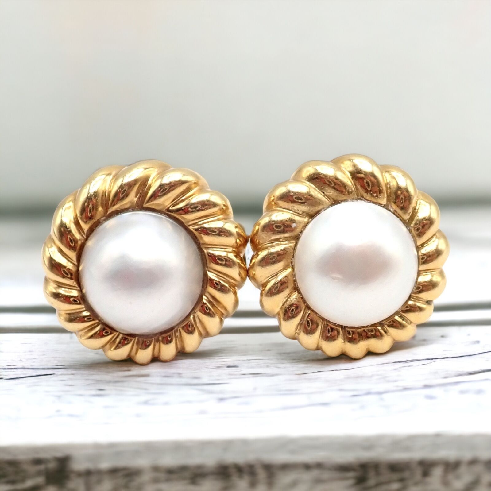 Tiffany & Co. Jewelry & Watches:Fine Jewelry:Earrings Vintage Authentic Tiffany & Co 18k Yellow Gold Mabe Pearl Rope Earrings 1987
