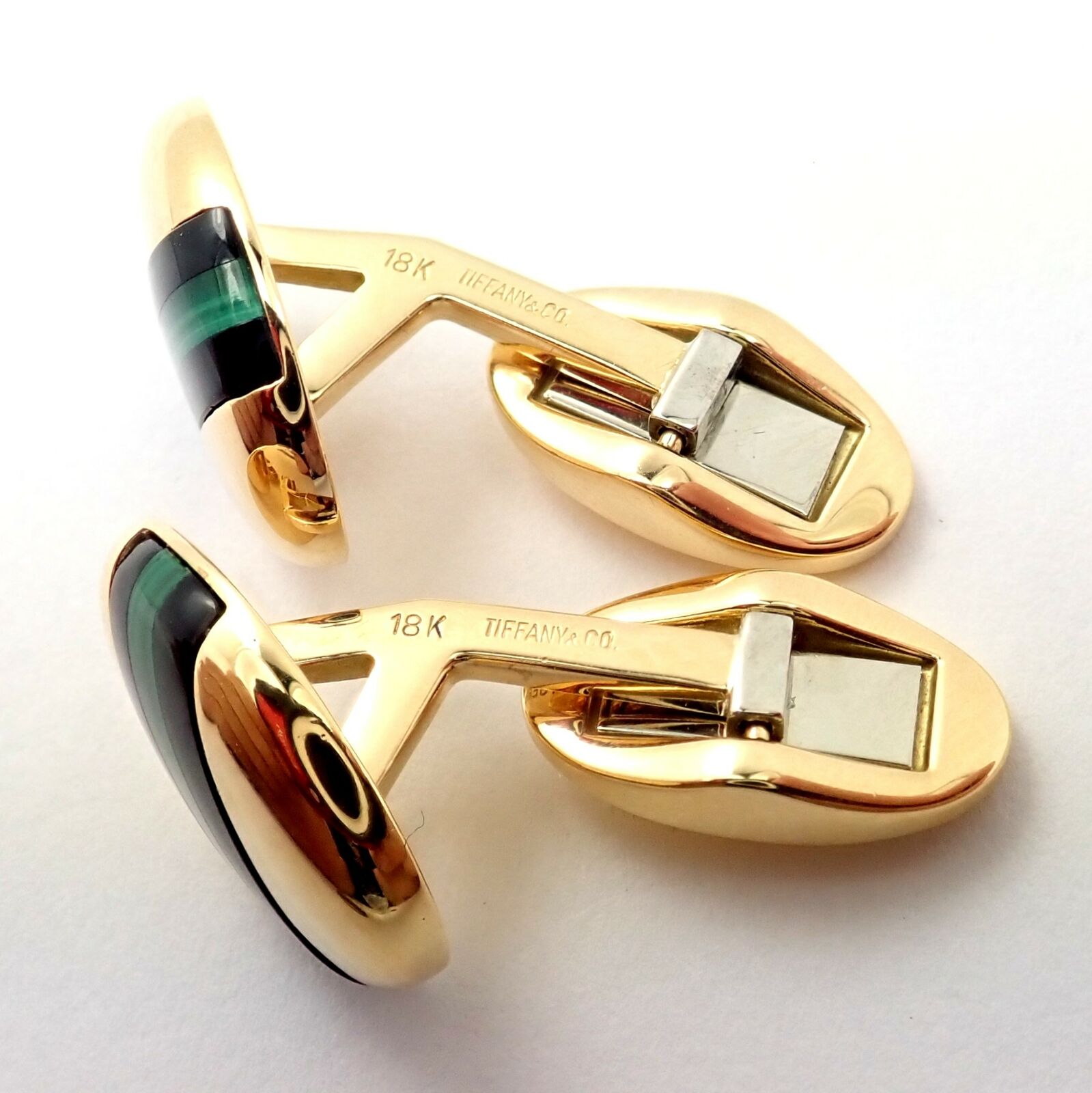 Tiffany & Co. Jewelry & Watches:Men's Jewelry:Cufflinks Rare! Tiffany & Co 18k Yellow Gold Onyx Green Malachite West Germany Cufflinks