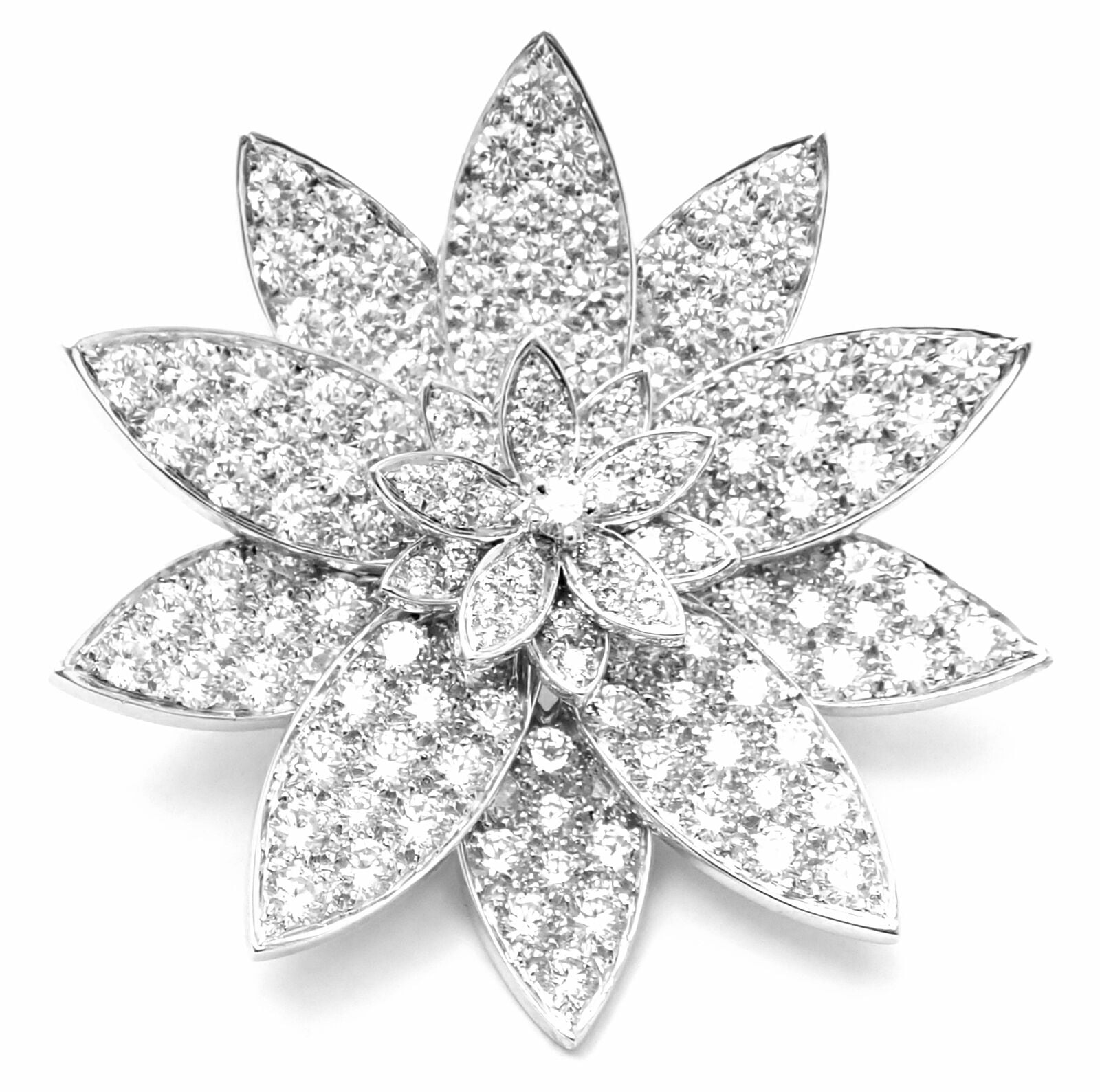 Van Cleef & Arpels Jewelry & Watches:Fine Jewelry:Brooches & Pins Authentic! Van Cleef & Arpels 18k Gold Diamond Large Model Lotus Clip Brooch Pin