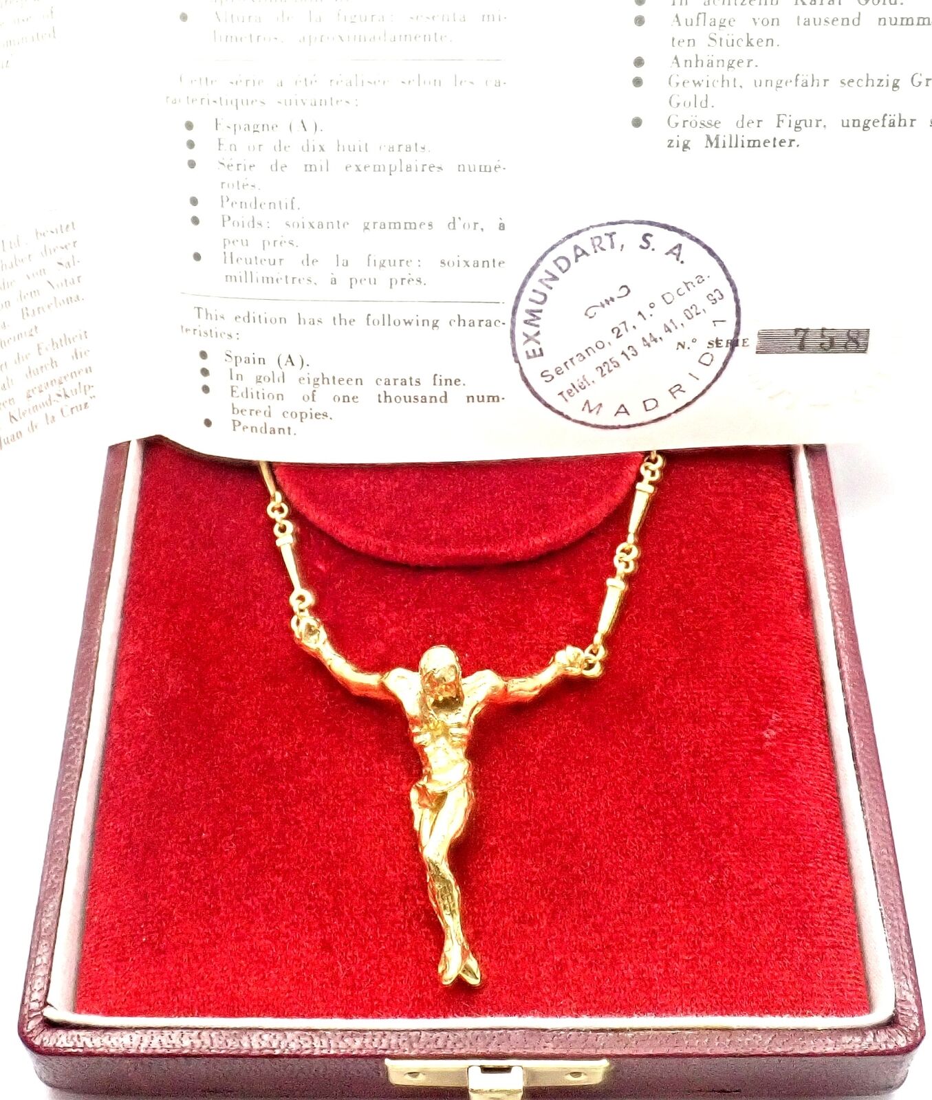 Salvator Dali Jewelry & Watches:Fine Jewelry:Necklaces & Pendants Salvador Dali 18K Gold Large Christ Saint John Cross Bracelet Necklace Cert Box
