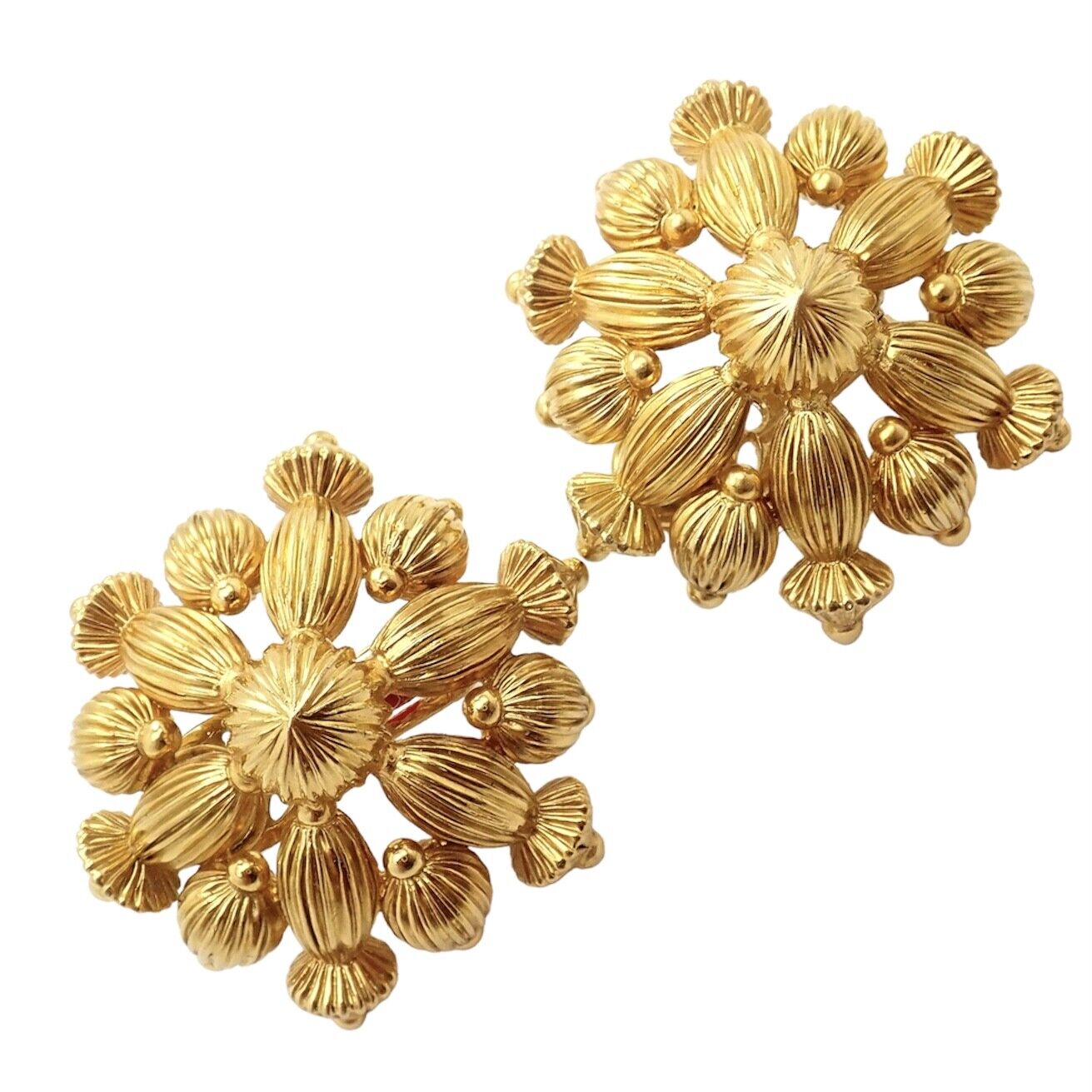 Lalaounis Jewelry & Watches:Vintage & Antique Jewelry:Earrings Vintage Estate Ilias Lalaounis 18k Yellow Gold Carved Bead Ball Earrings