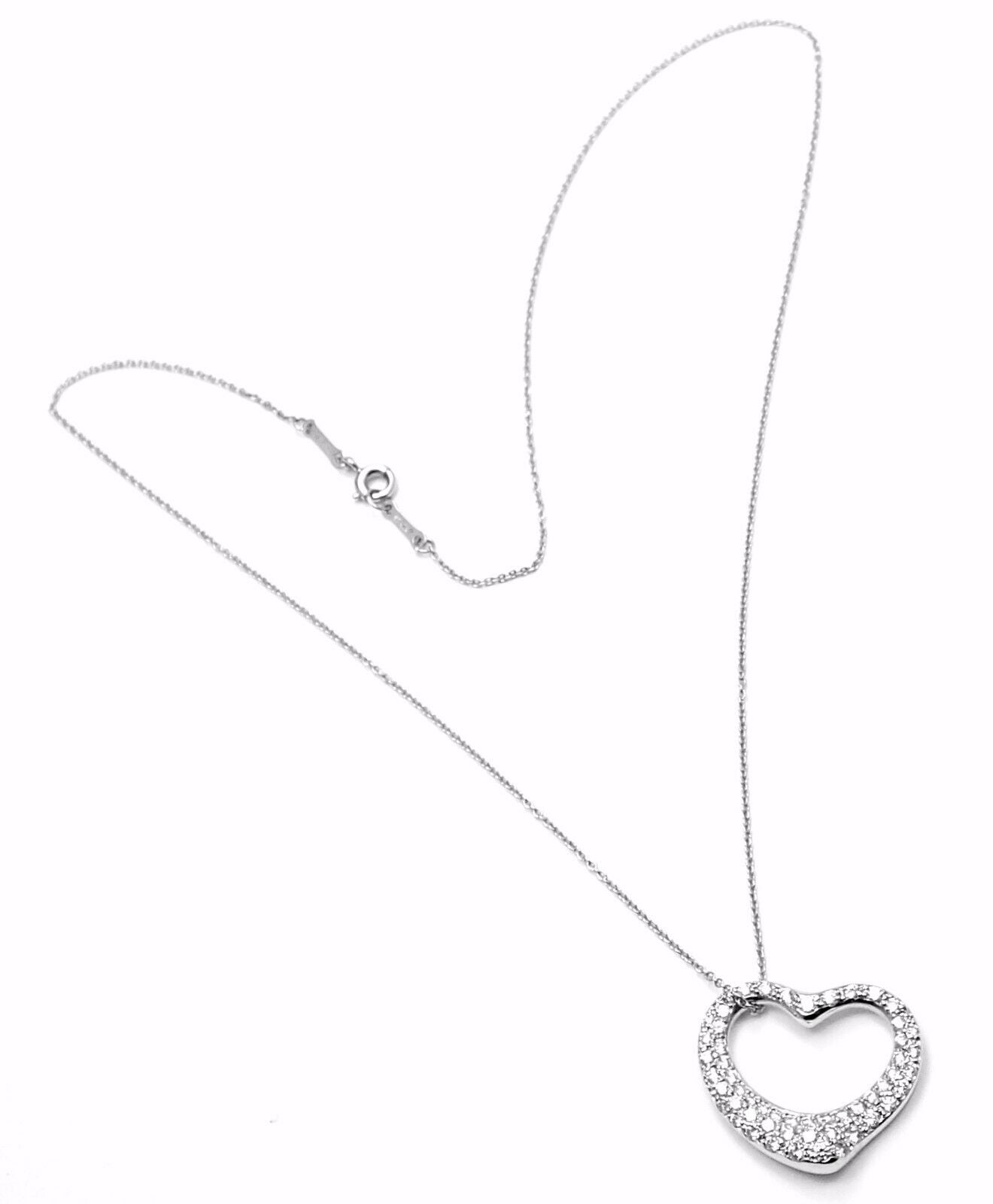 Tiffany & Co. Jewelry & Watches:Fine Jewelry:Necklaces & Pendants Authentic! Tiffany & Co Elsa Peretti Platinum Diamond Medium Open Heart Necklace