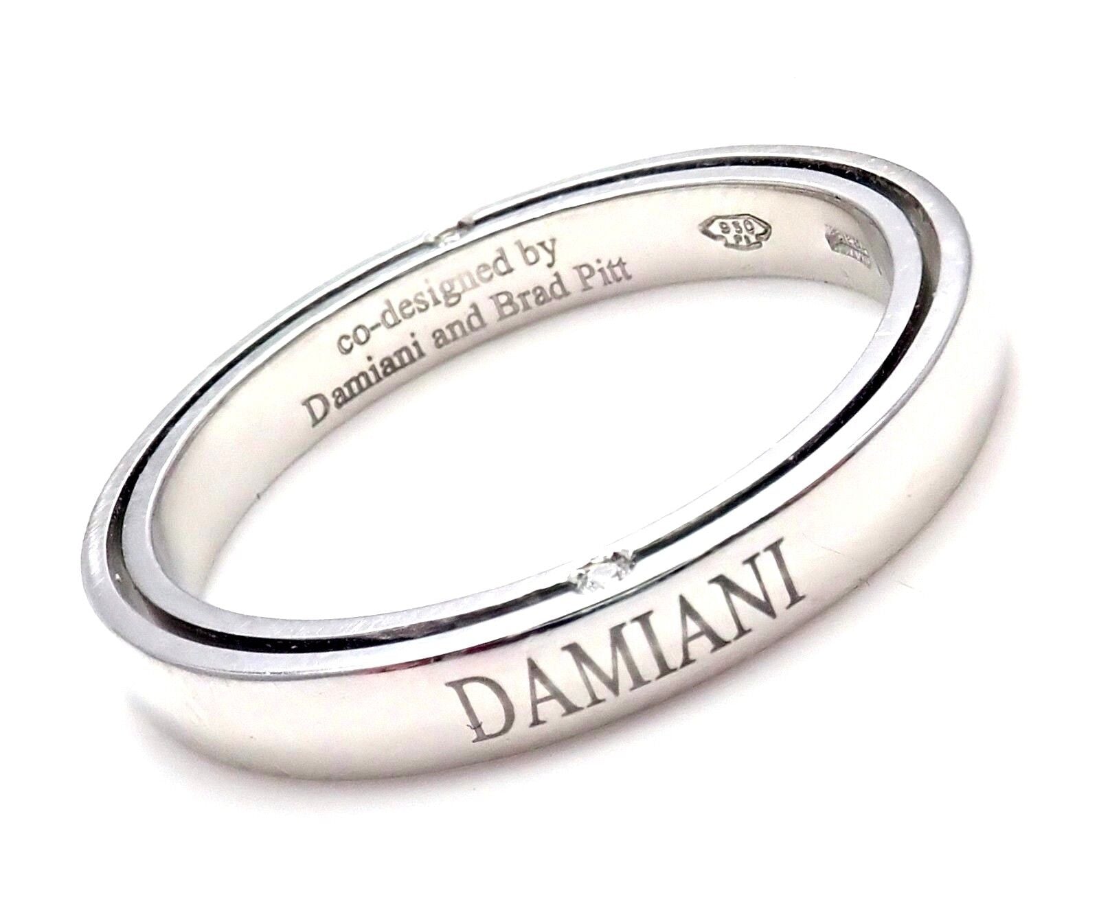 Damiani Jewelry & Watches:Fine Jewelry:Rings Rare! Authentic Damiani Brad Pitt Platinum 4 Diamond 3mm Band Ring Sz 9.25