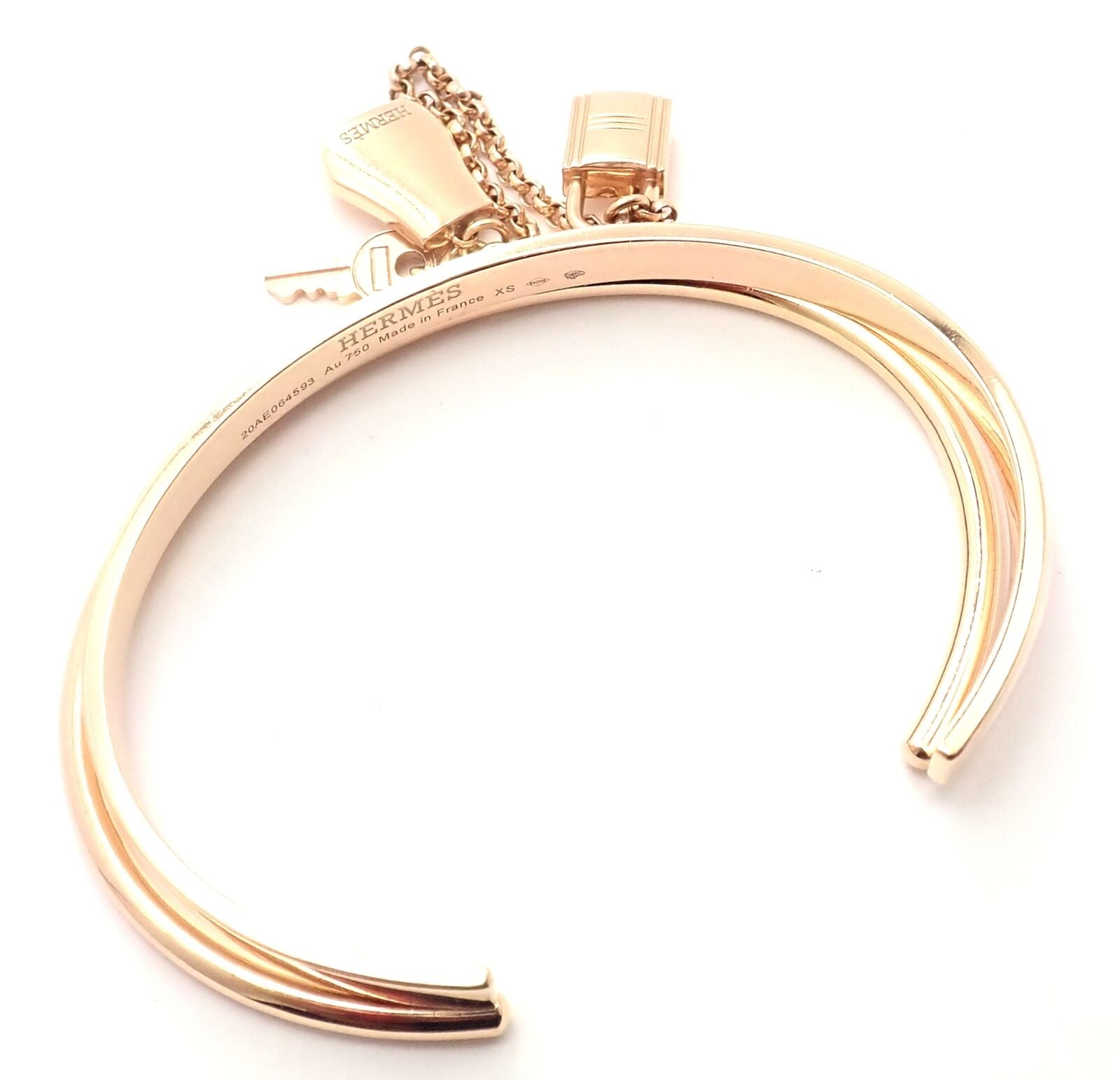 Hermes Jewelry & Watches:Fine Jewelry:Bracelets & Charms Authentic! Hermes 18K Rose Gold Kelly Clochette Double Cuff Bangle Bracelet