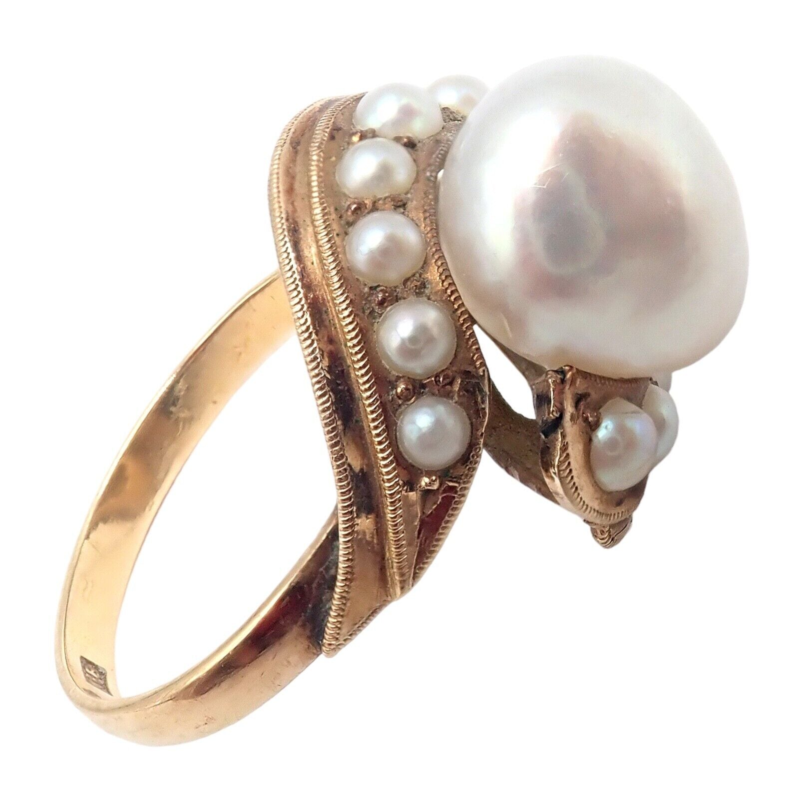 Estate Jewelry & Watches:Vintage & Antique Jewelry:Rings Vintage Estate 18k Yellow Gold Natural Pearl Cluster Ring sz 6.5