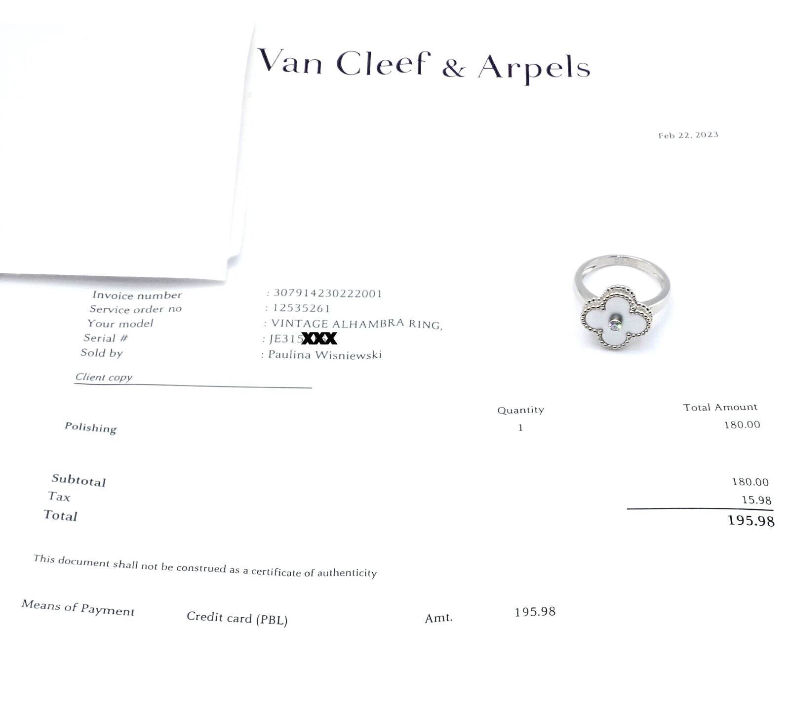 Van Cleef & Arpels Jewelry & Watches:Fine Jewelry:Rings Authentic Van Cleef &Arpels Alhambra 18k White Gold Mother Of Pearl Diamond Ring