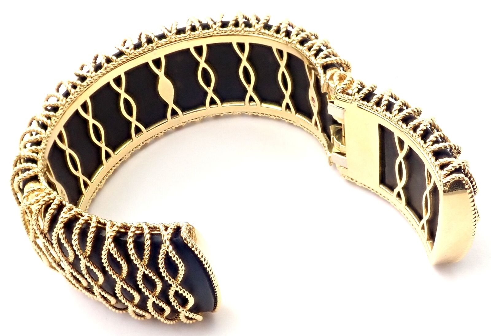 Roberto Coin Jewelry & Watches:Fine Jewelry:Bracelets & Charms Authentic! Roberto Coin 18k Yellow Gold Diamond Ebony Wood Cuff Bangle Bracelet