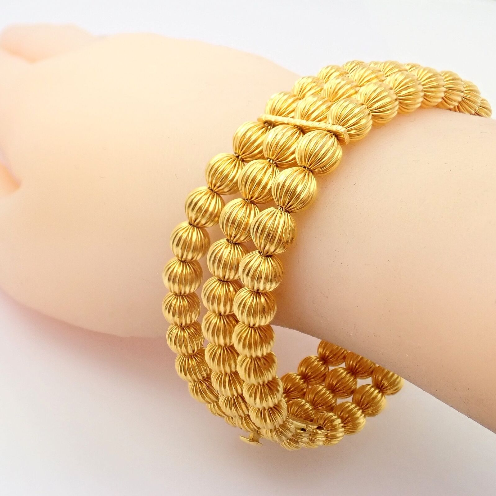 Lalaounis Jewelry & Watches:Vintage & Antique Jewelry:Bracelets & Charms Vintage Estate Ilias Lalaounis 18k Yellow Gold Carved Bead Ball Bracelet