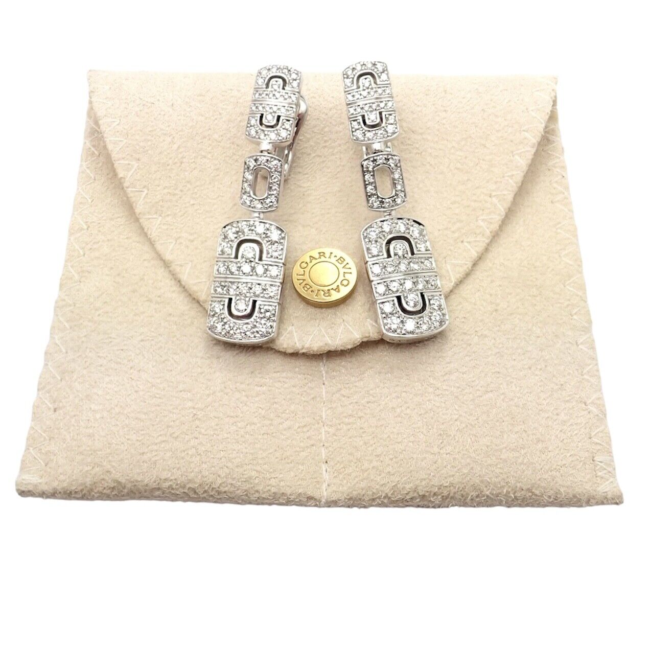 Bulgari Jewelry & Watches:Fine Jewelry:Earrings Authentic! Bulgari Bvlgari Parentesi 18k White Gold Diamond Dangle Earrings