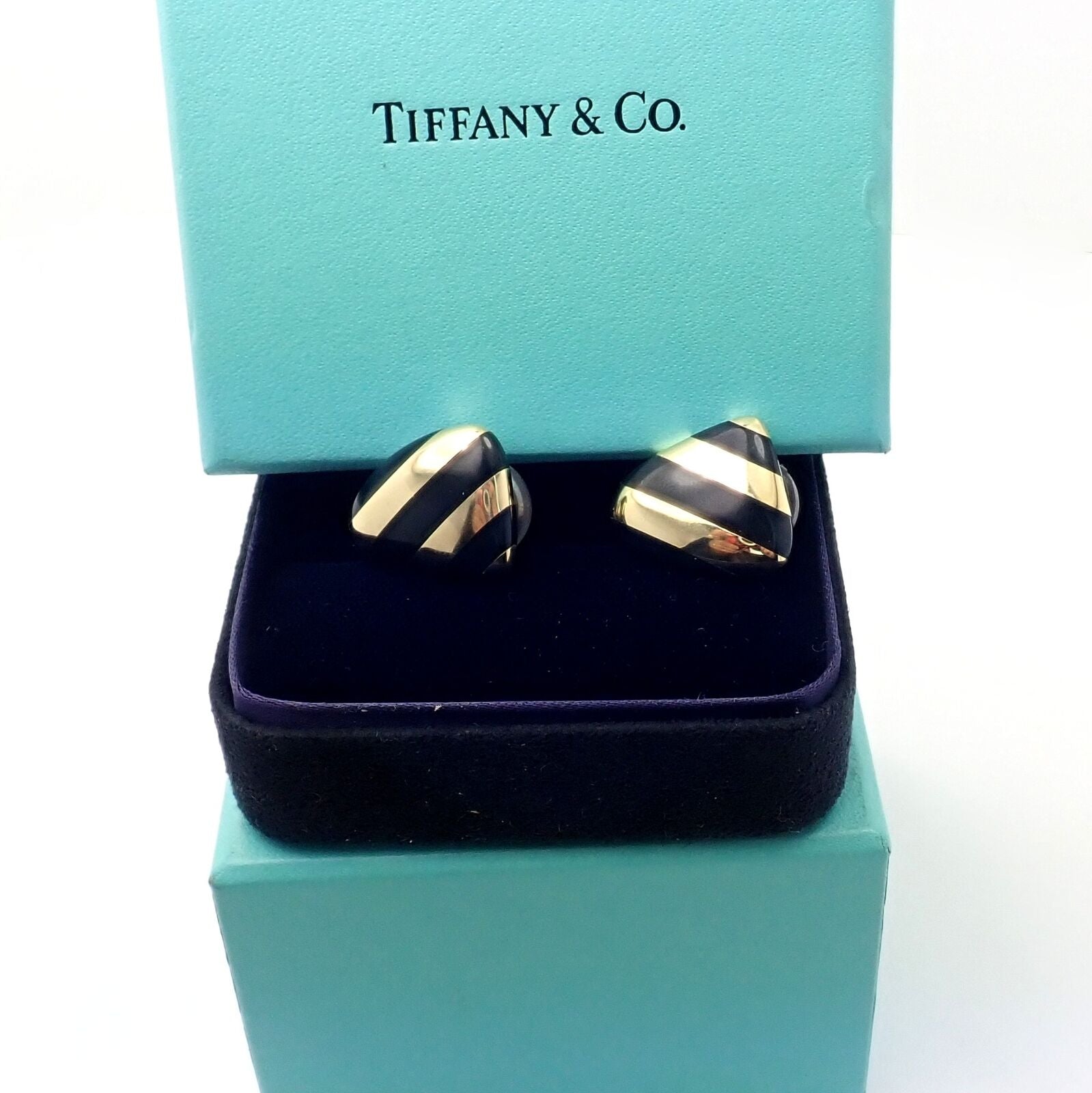 Tiffany & Co. Jewelry & Watches:Fine Jewelry:Earrings Tiffany & Co Angela Cummings 18k Yellow Gold Inlaid Black Jade Earrings