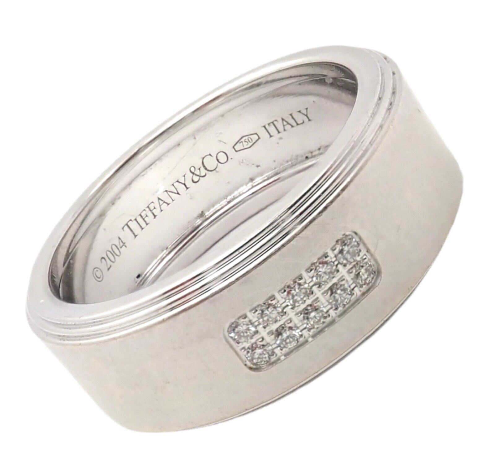 Tiffany & Co. Jewelry & Watches:Fine Jewelry:Rings Tiffany & Co 18k White Gold 2004 Diamond 8mm Band Ring sz 8.75