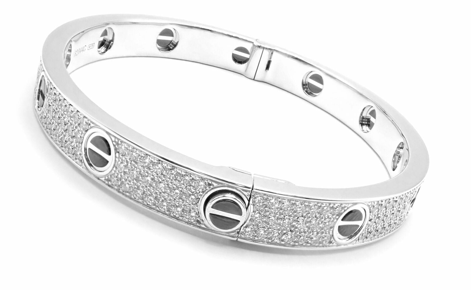 Authentic Cartier Love 18k White Gold Diamond Pave Ceramic Bracelet Sz 18 Cert